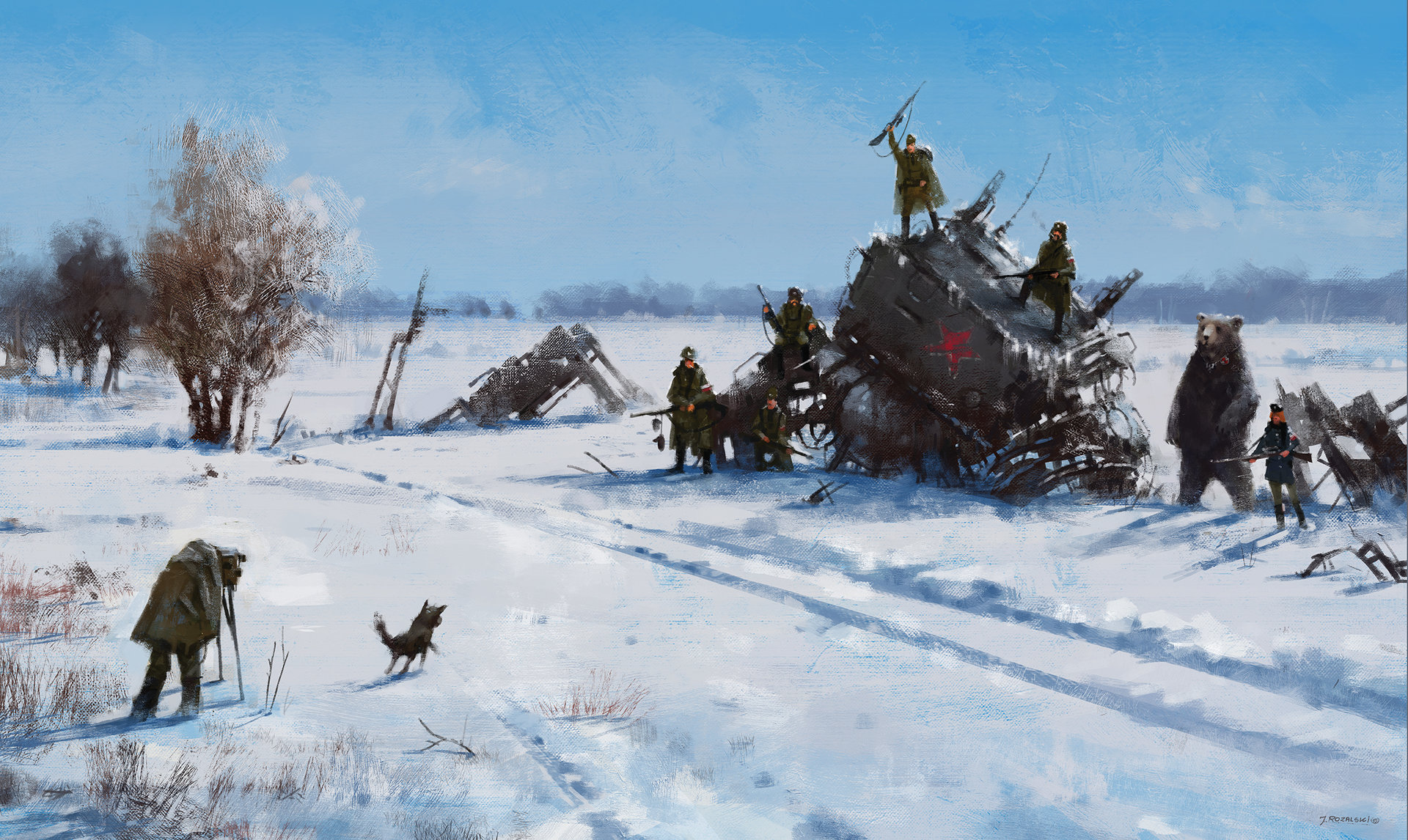 Digital Art Army Soldier Robot Animals Winter Photographer Fictional Landscape Jakub Ro Alski Iron H 1920x1146