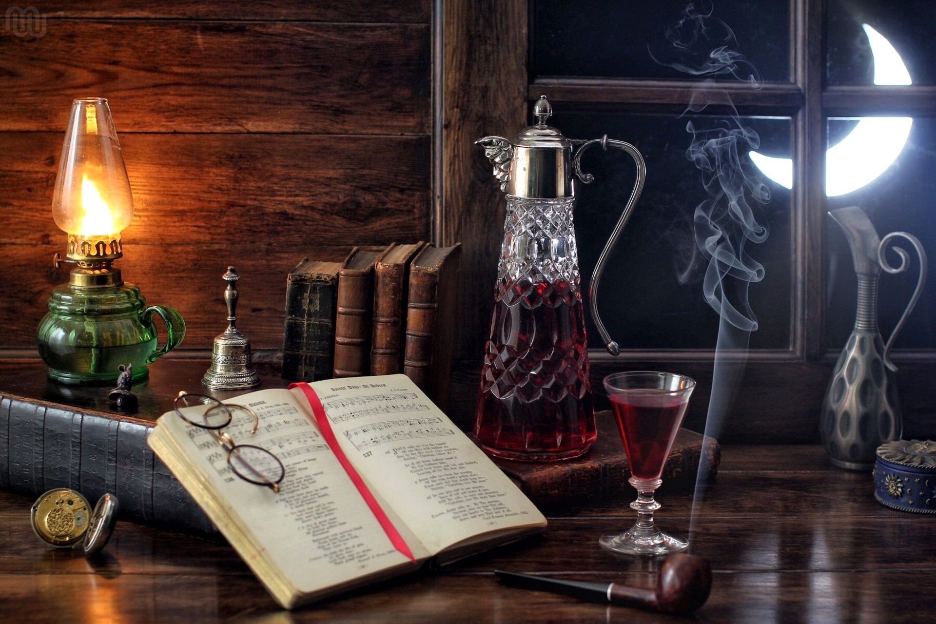 Smoking Pipe Wine Still Life Lamp 1920x1280