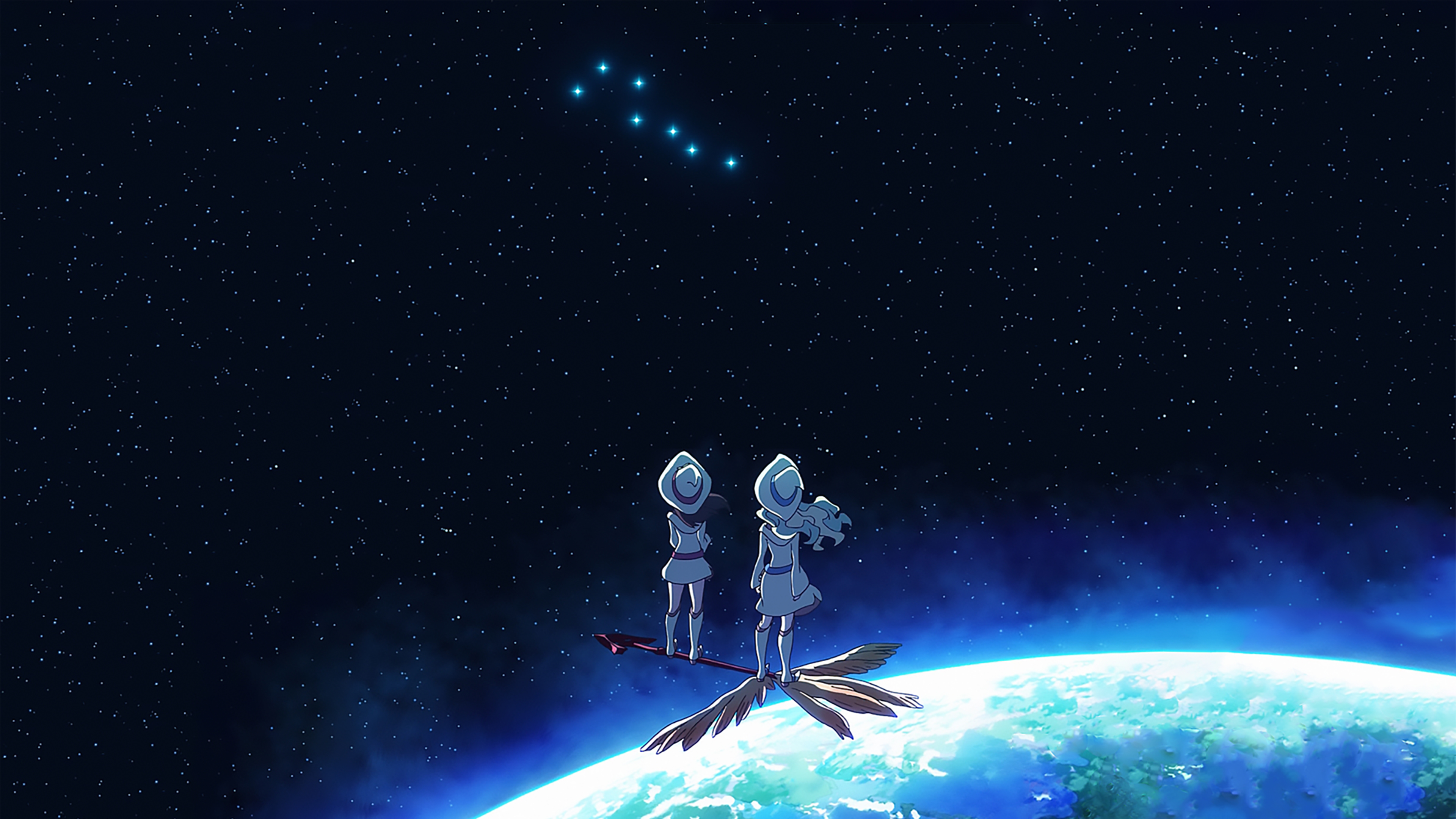 Little Witch Academia Kagari Akko Anime Girls Planet Sky Stars Anime 3840x2160