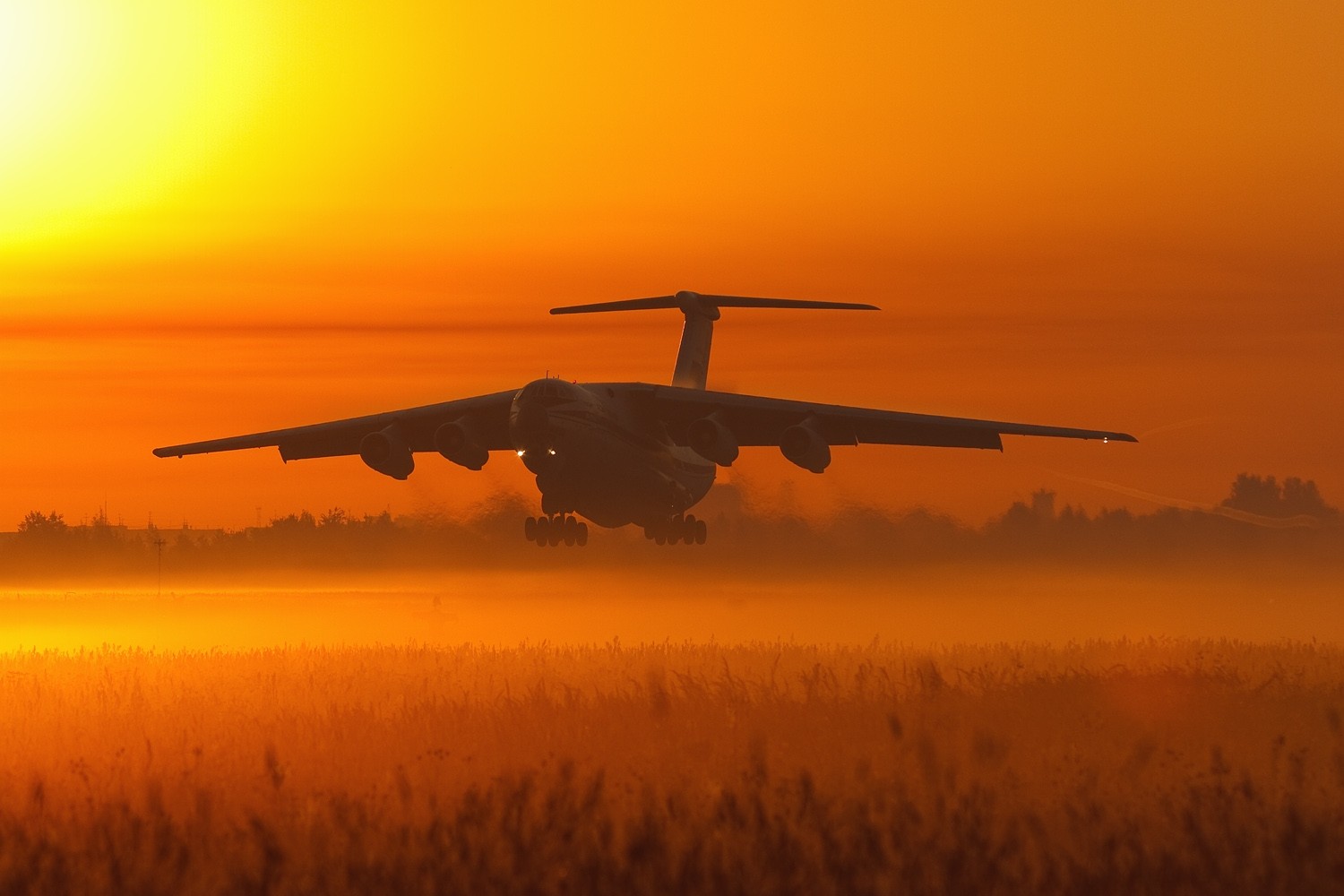 Aircraft Orange Sunset Field Il 76 Russian Air Force 1500x1000
