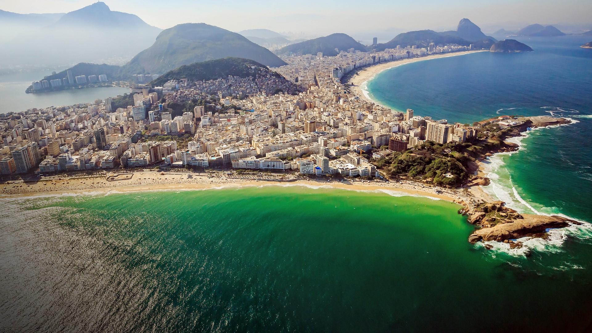 Brazil Rio De Janeiro Copacabana Beach Mountains Sky Atlantic Ocean Cityscape 1920x1080