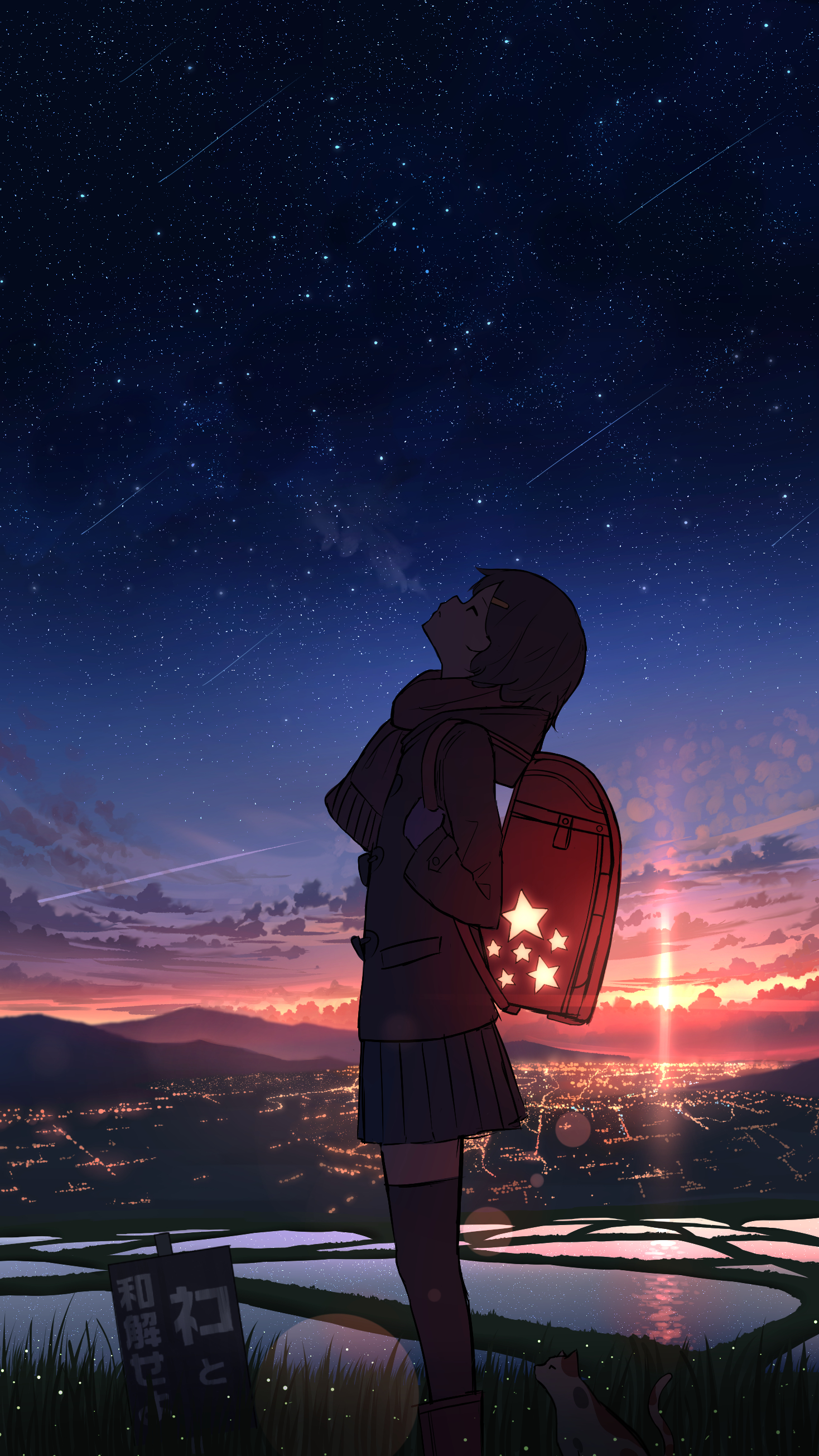 Sunset Starscape Anime Anime Girls 1468x2610