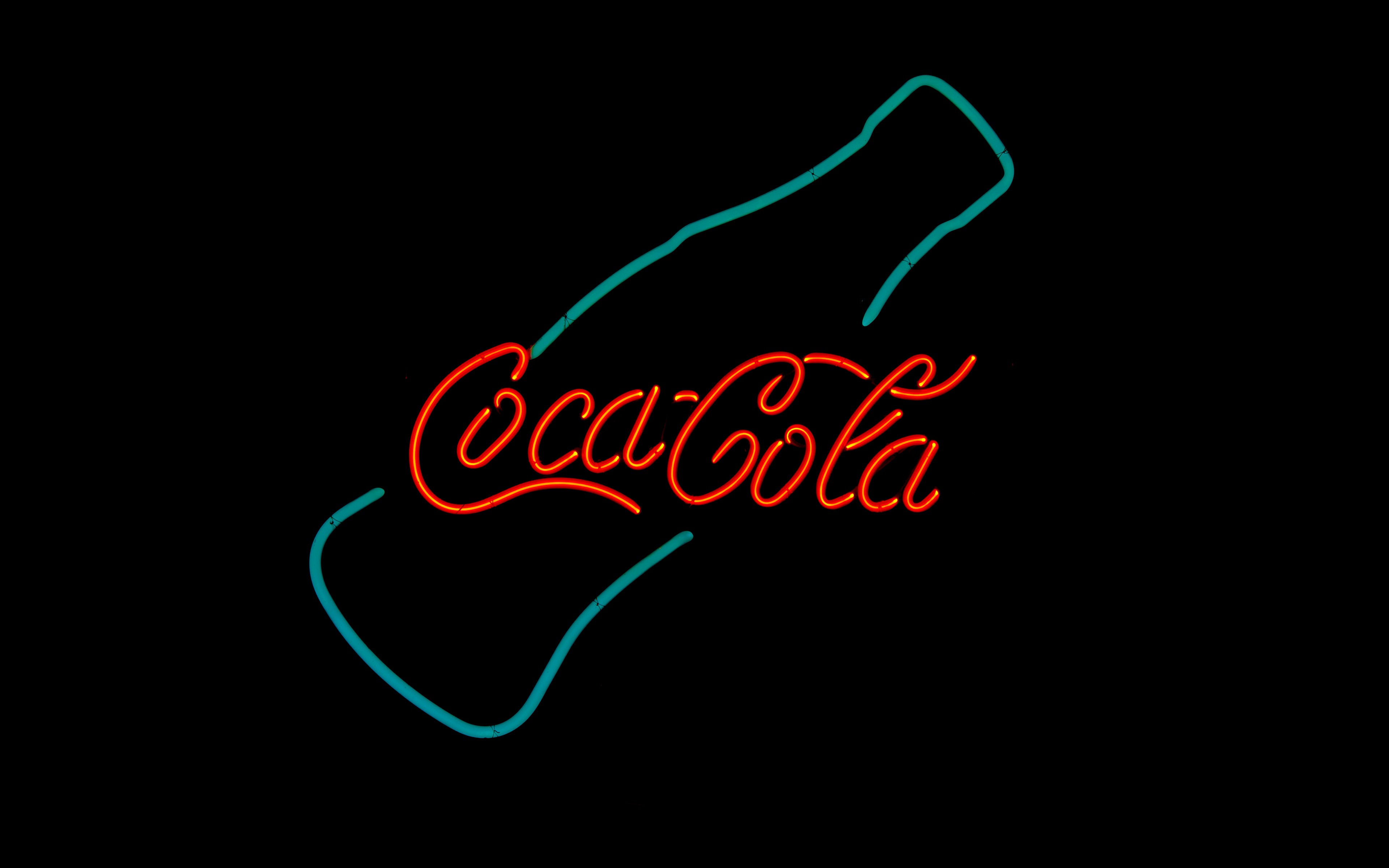 Coca Cola Logo Neon Beverages Simple Background Typography Neon Lights Red Black 3840x2400