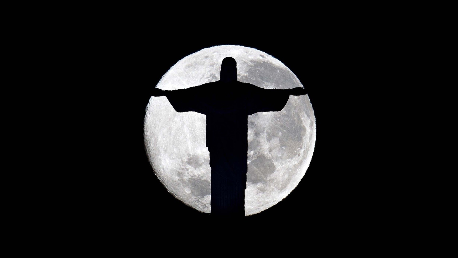 Town City Sculpture Statue Jesus Christ Rio De Janeiro Brasil Christ The Redeemer Moon Moonlight Sil 1920x1080