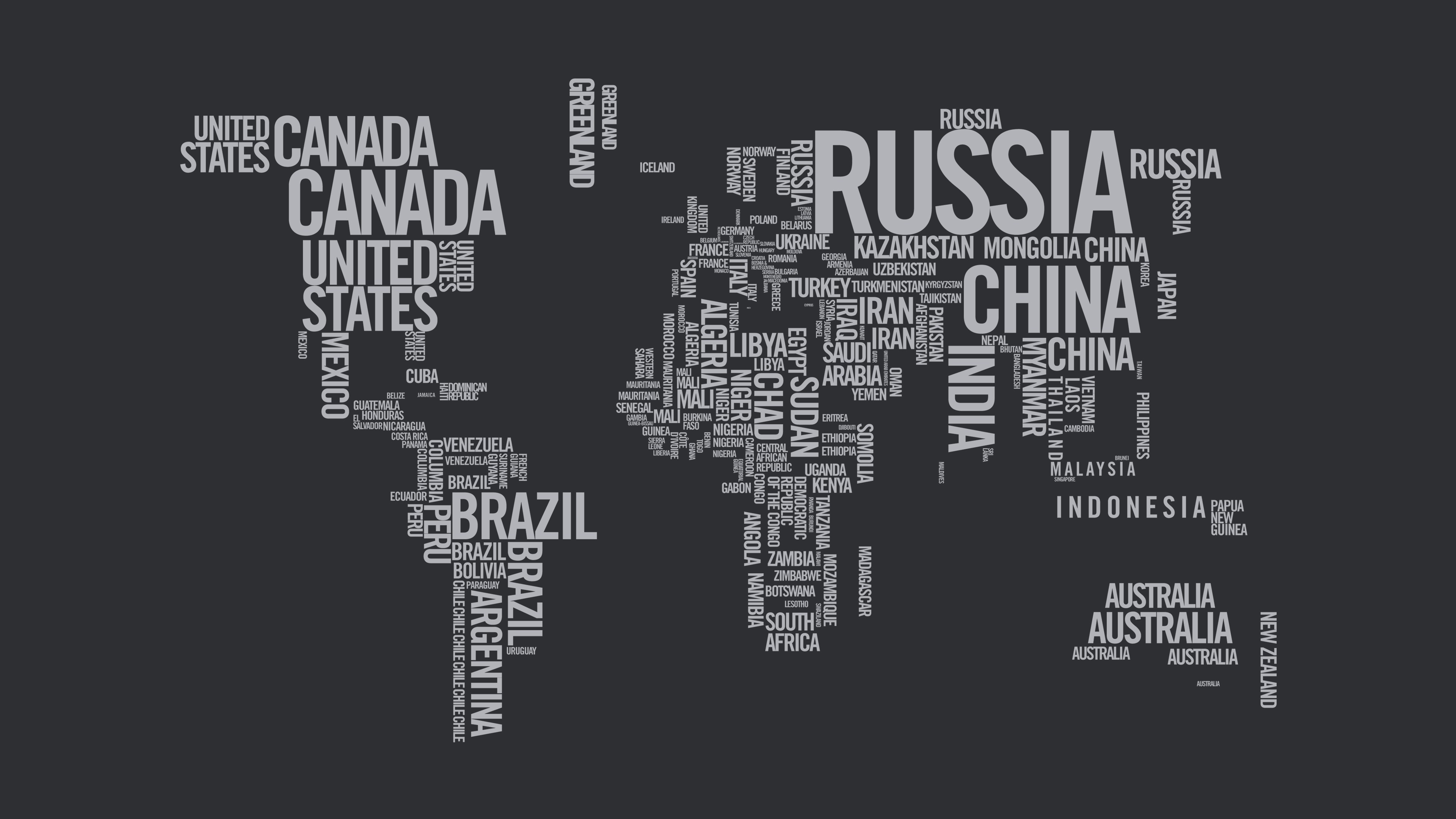 Countries Continents Text Map 3840x2160