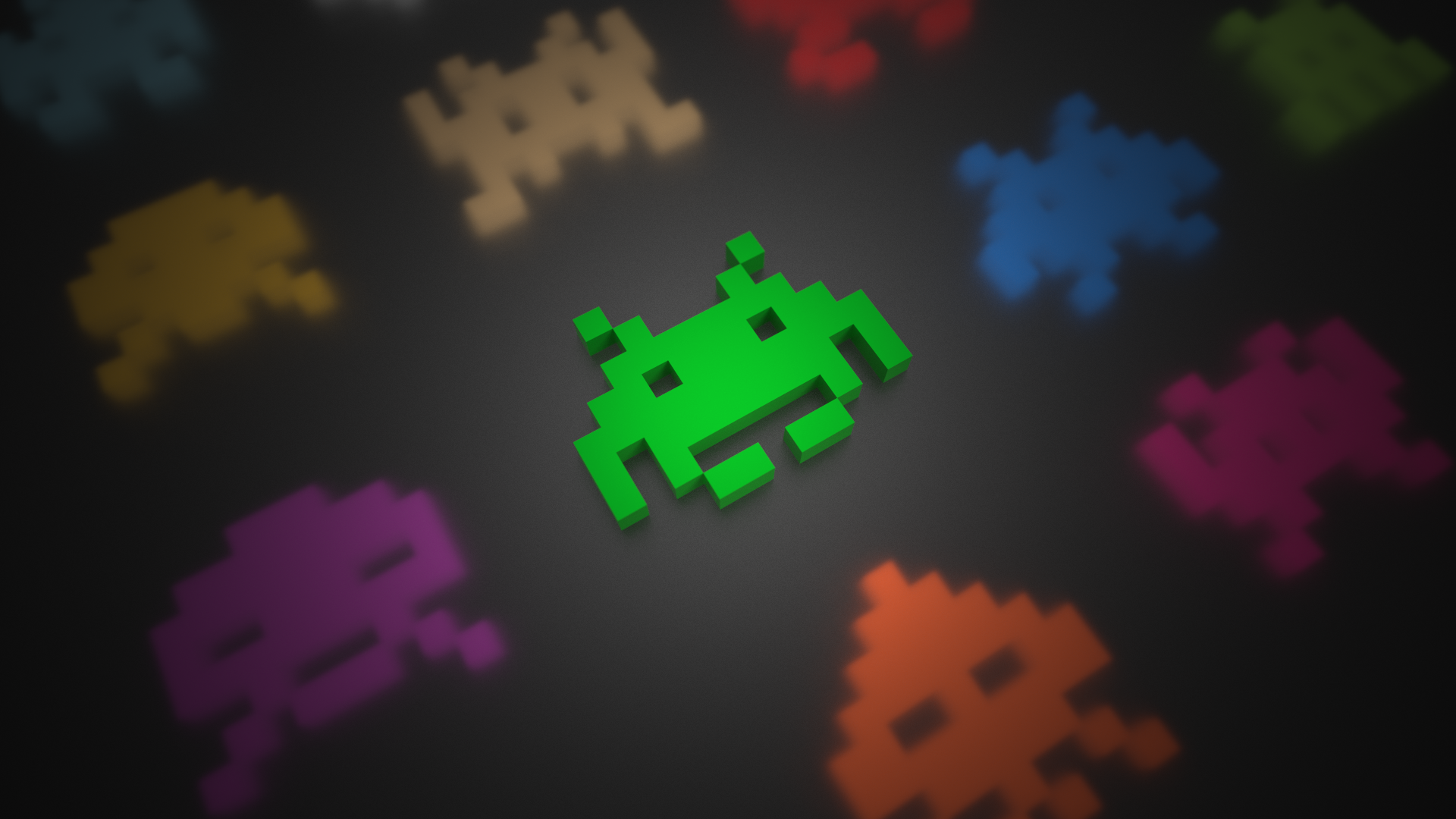Voxels Space Invaders Video Games Colorful 3D 1920x1080