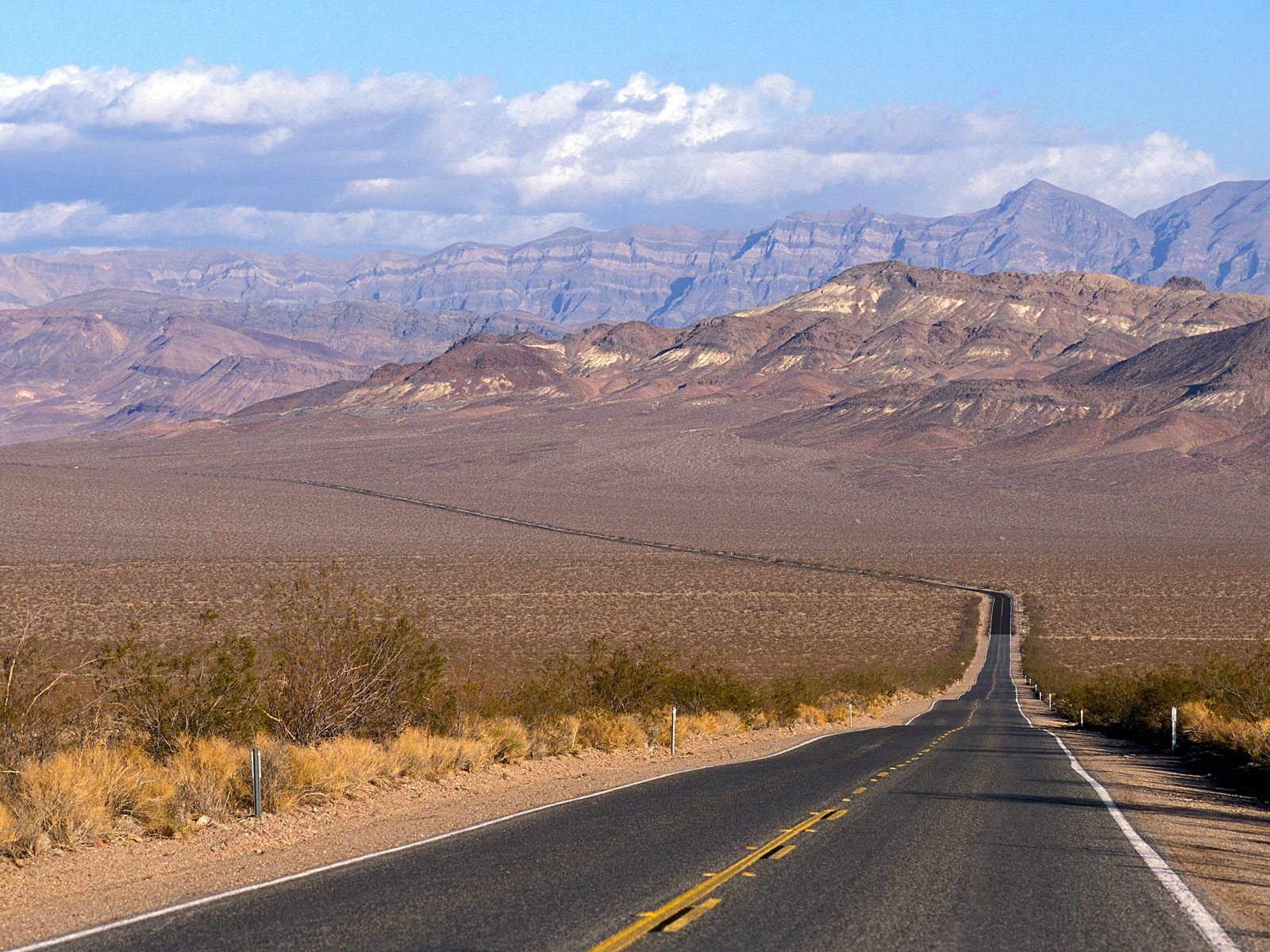 Landscape Desert Death Valley California Mountains Road Long Road 1600x1200