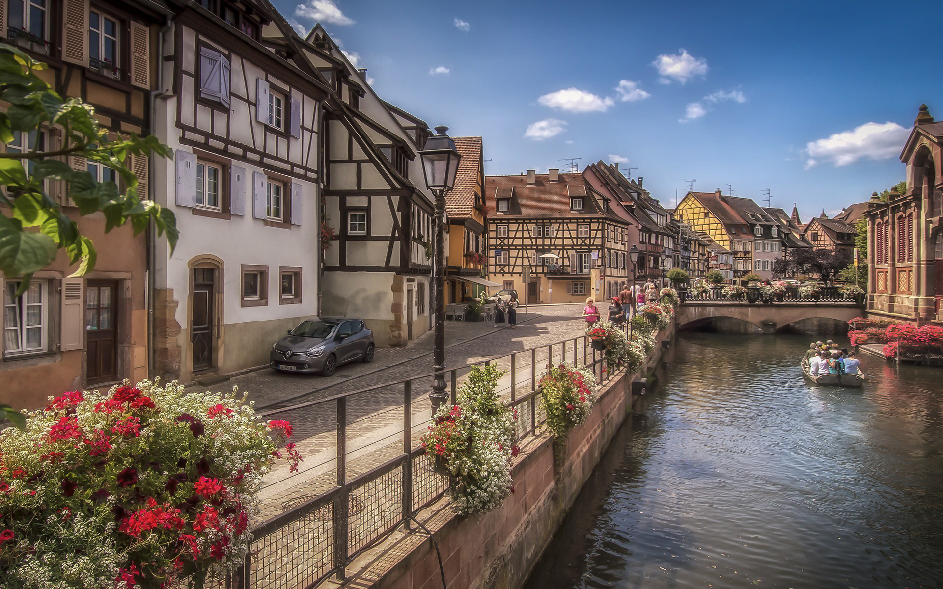 France Colmar Street River Car Boat Bridge 1920x1200