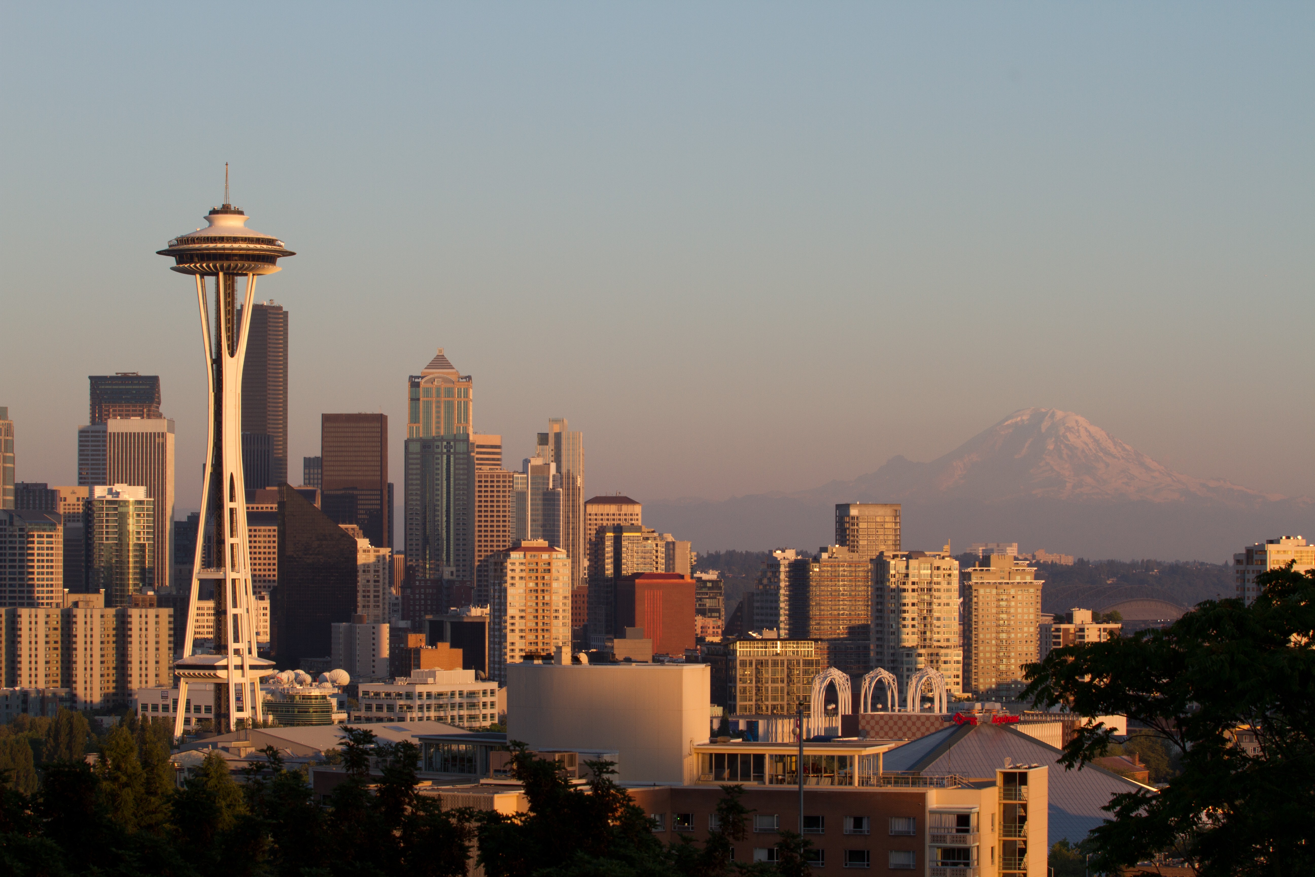 Seattle Cityscape Mount Rainier Space Needle Sunset 5184x3456