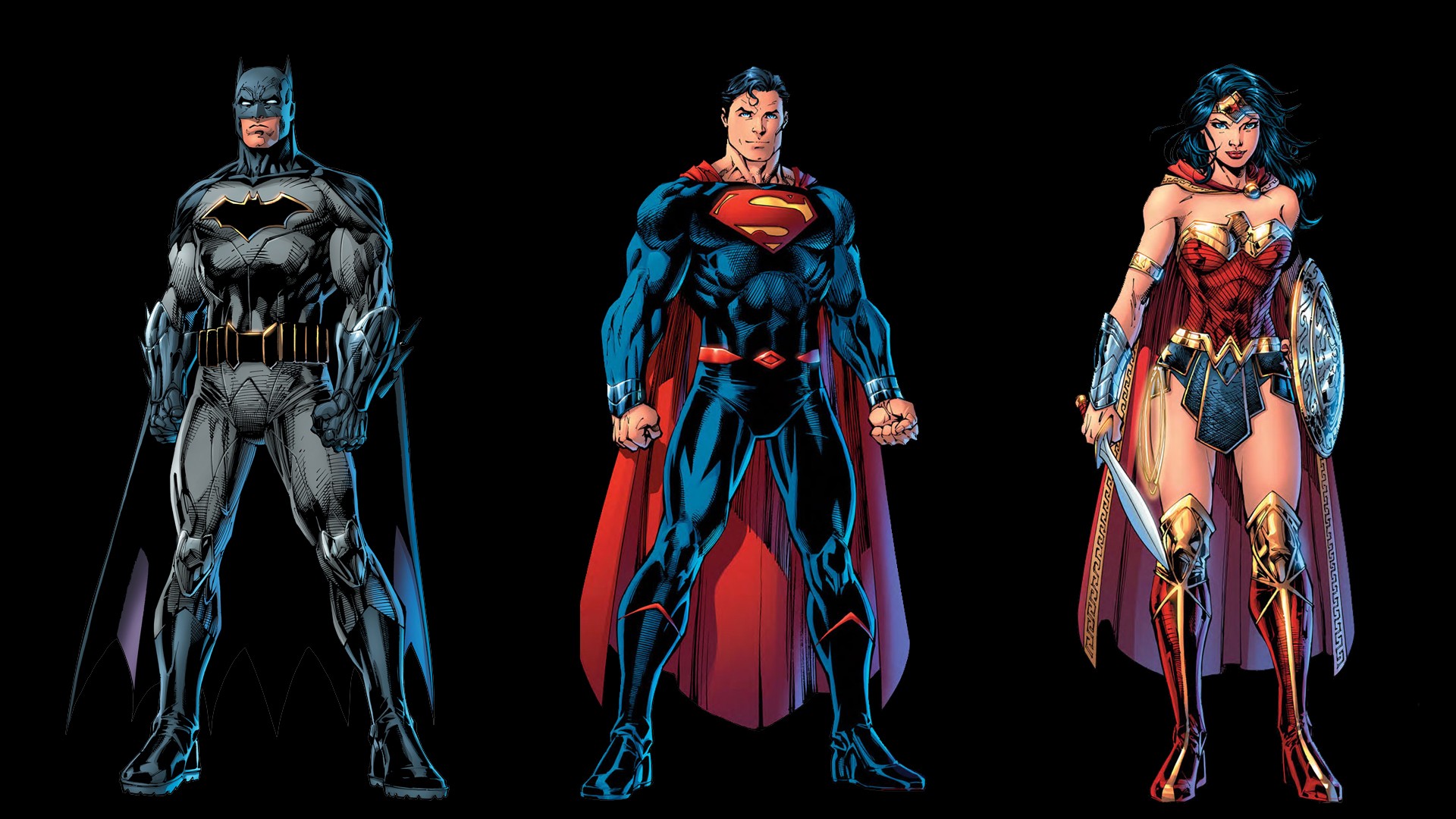 Superman Wonder Woman Batman DC Comics Rebirth Trinity Black Background 1920x1080