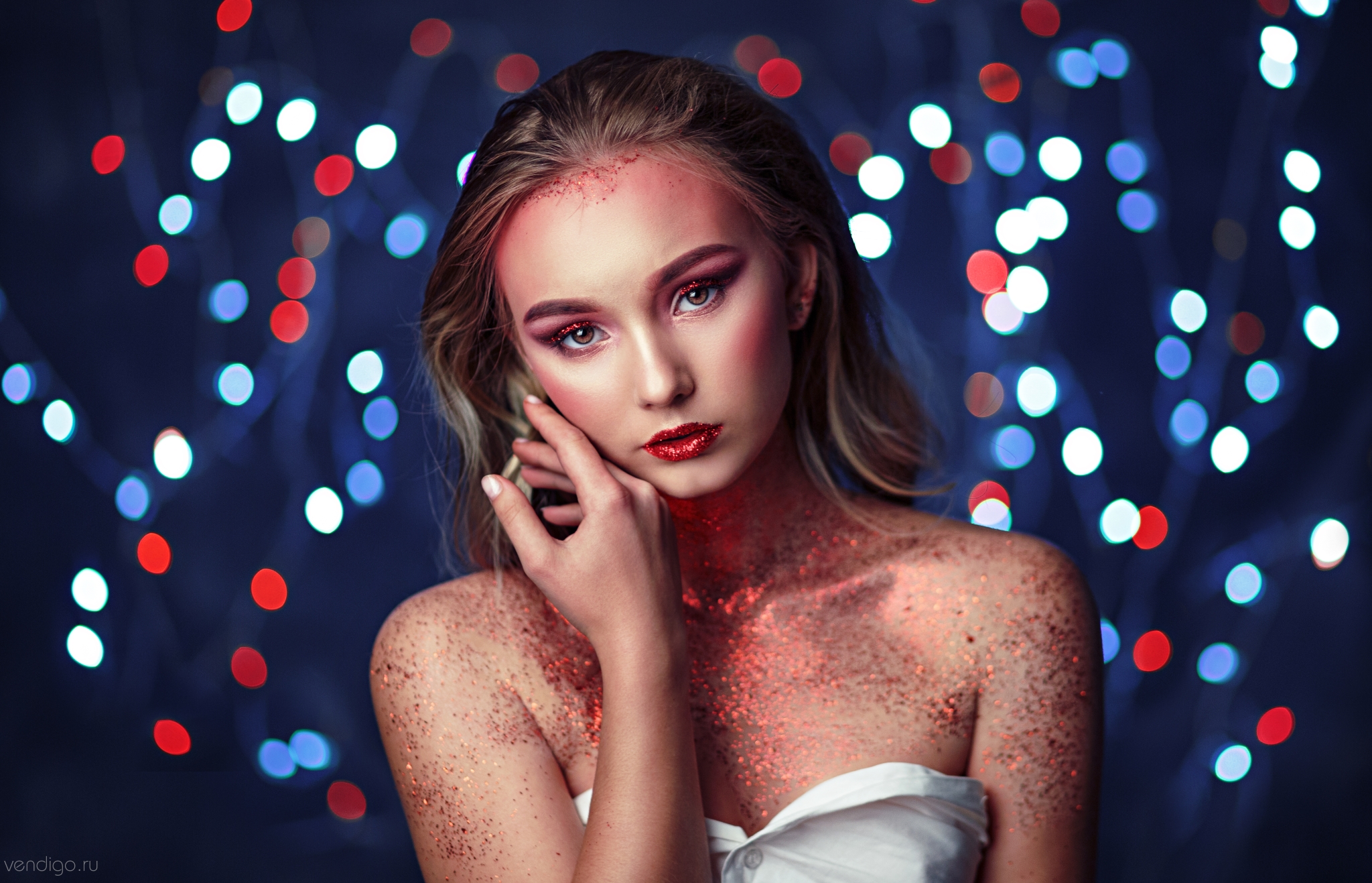 Evgeniy Bulatov Portrait Looking At Viewer Women Model Lights Depth Of Field Face Bare Shoulders Evg 2048x1317