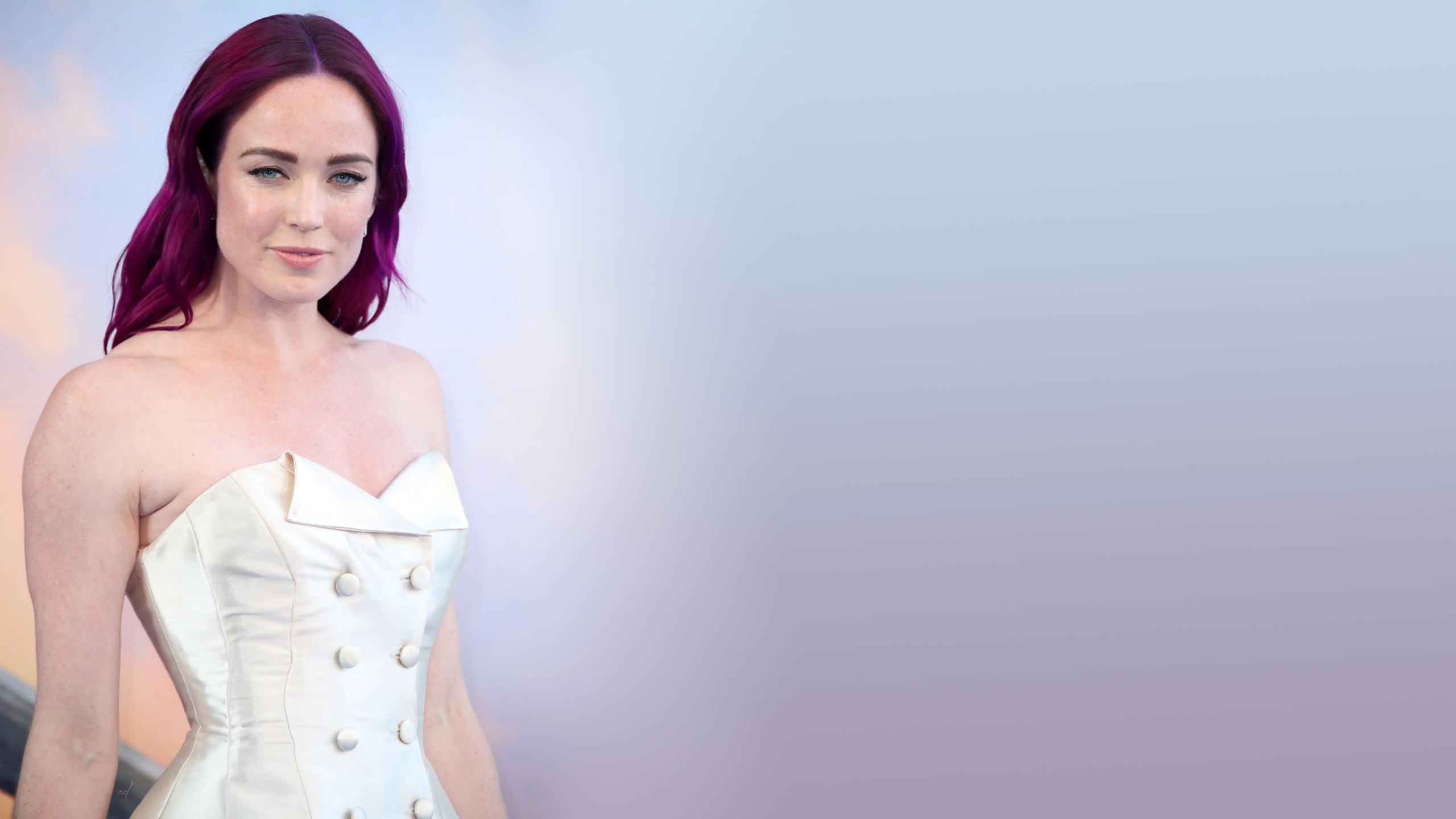 Caity Lotz Actress Simple Background Dress Women Purple Hair 2560x1440