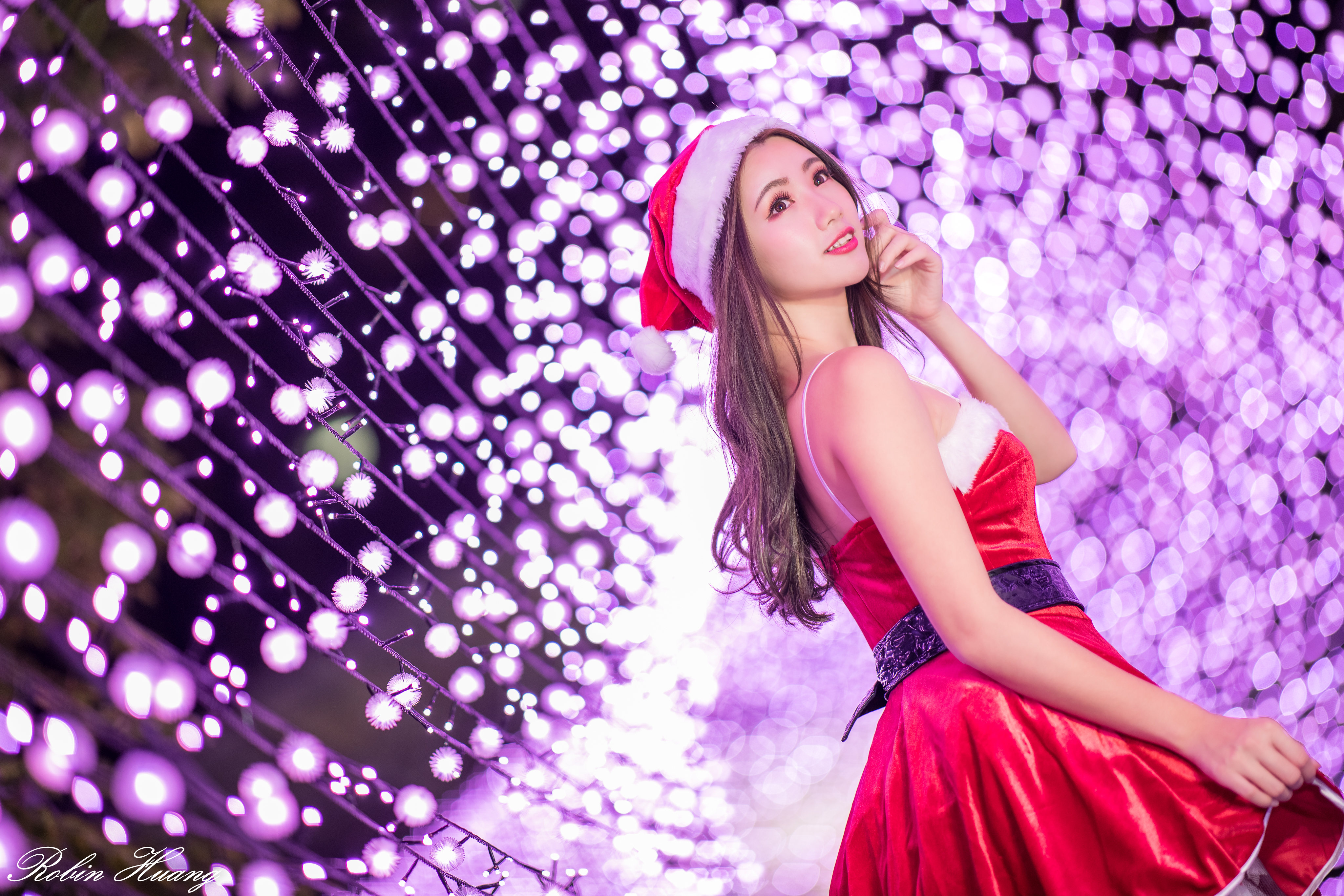 Asian Women Model Brunette Christmas Long Hair Santa Hats Santa Outfit Santa Girl Portrait Looking A 4096x2731