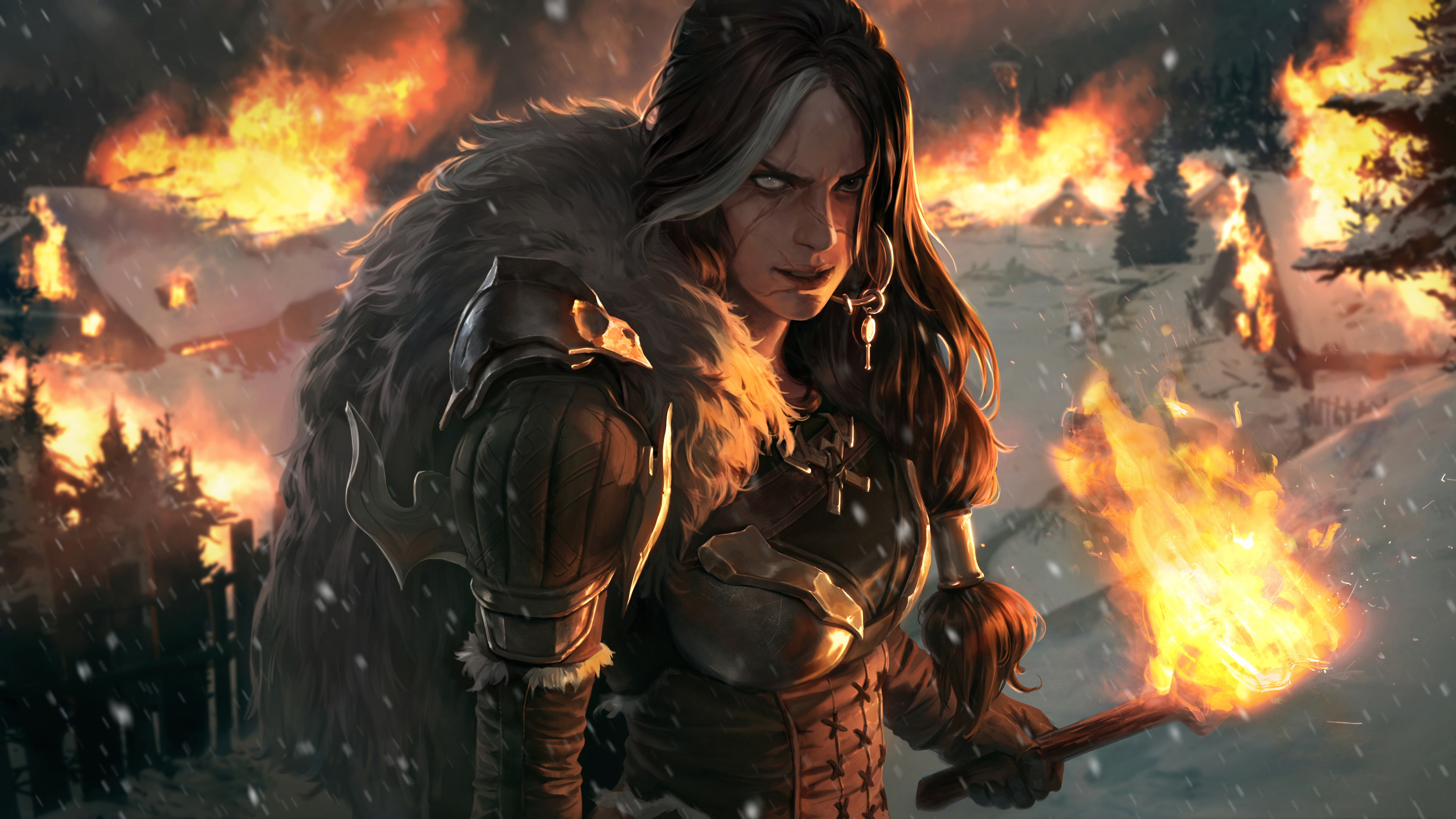 Legends Of Runeterra League Of Legends Fantasy Art PC Gaming Fantasy Girl Torches Fire Scars 3840x2160