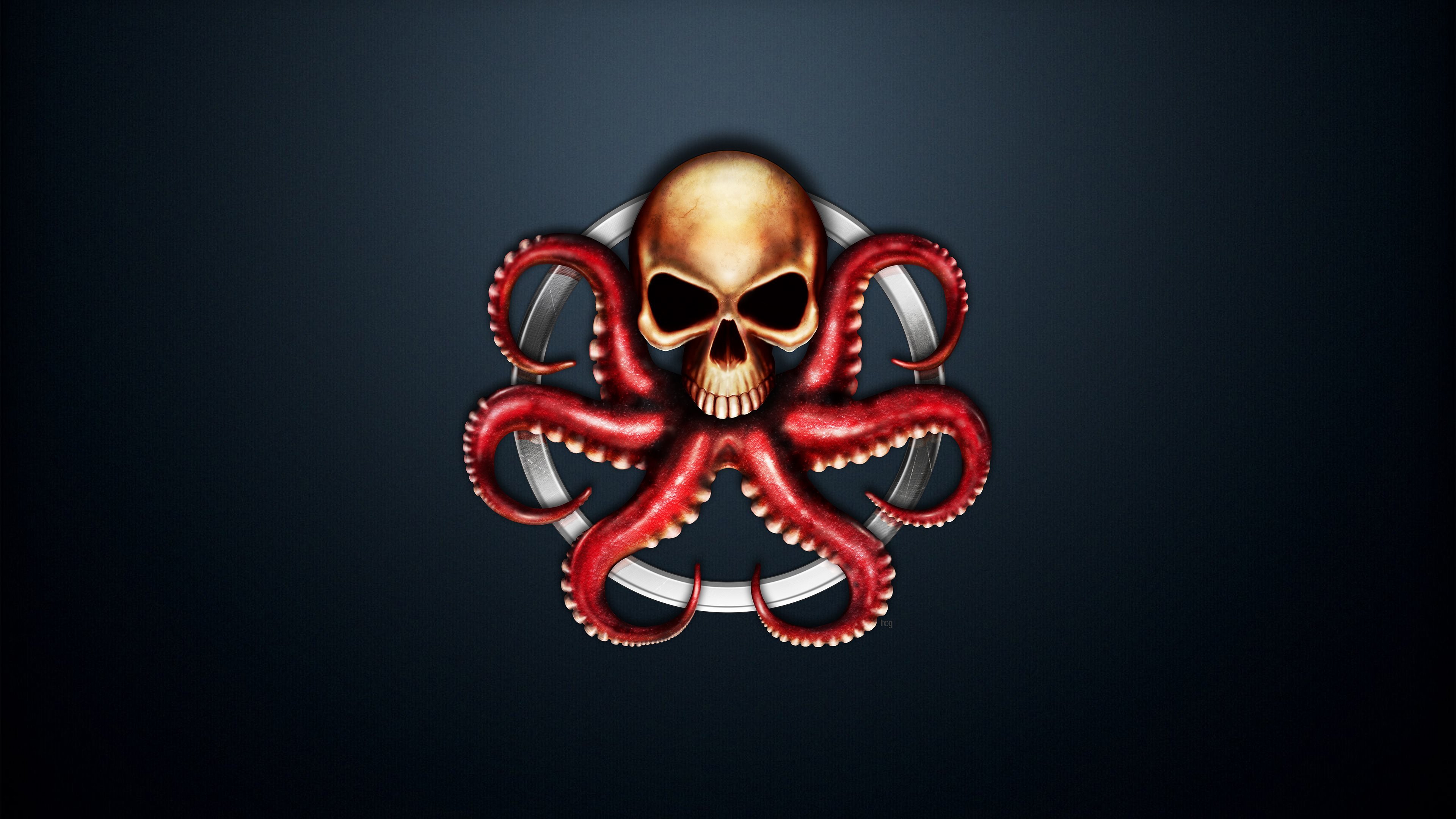 Digital Art Skull Simple Background Logo Octopus Tentacles Blue Background Circle Hydra Marvel Comic 3840x2160