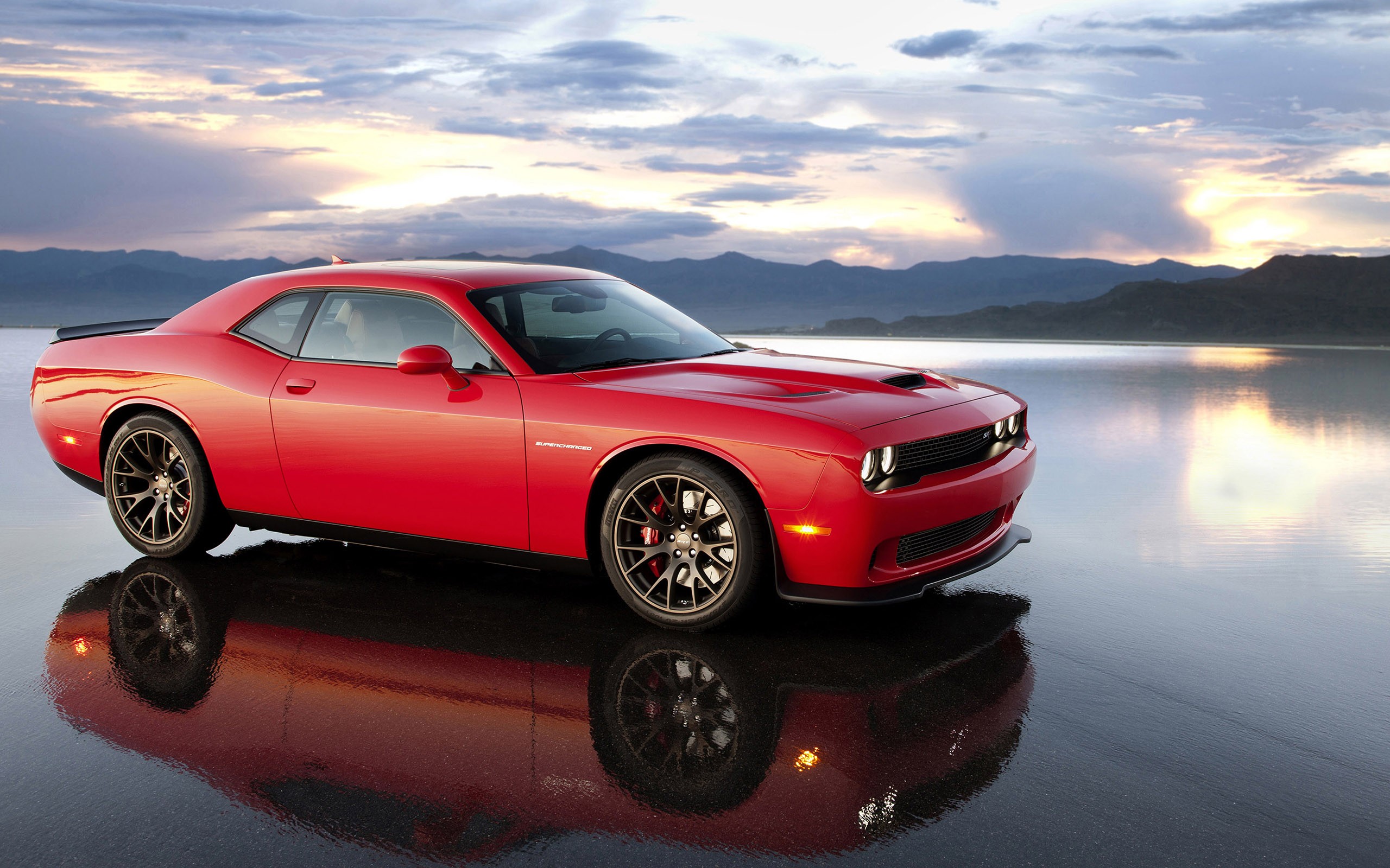 Dodge Challenger Hellcat Car Reflection Red Cars Vehicle 2560x1600