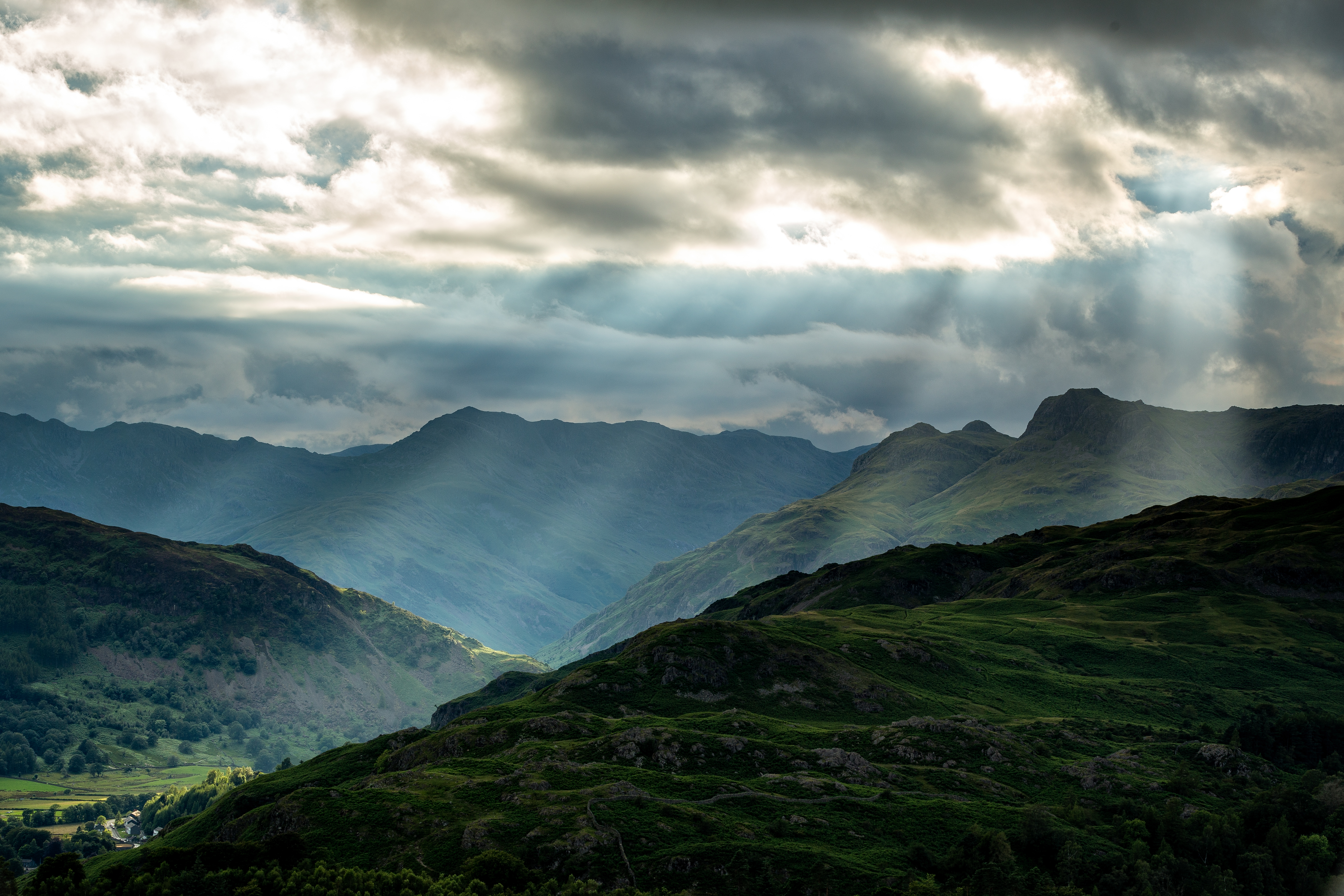 Mountains Peak Sun Rays Clouds Landscape England Loughrigg Fell 5472x3648