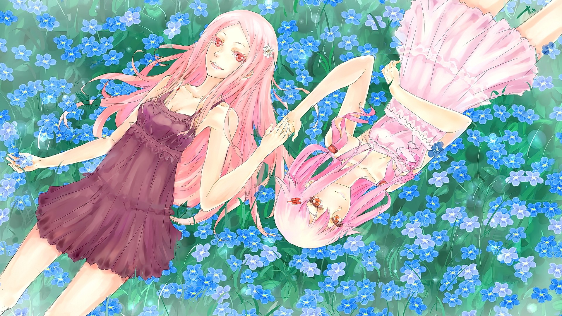Anime Anime Girls Pink Hair Long Hair Flowers Smiling Guilty Crown Anemone Eureka Seven 1920x1080