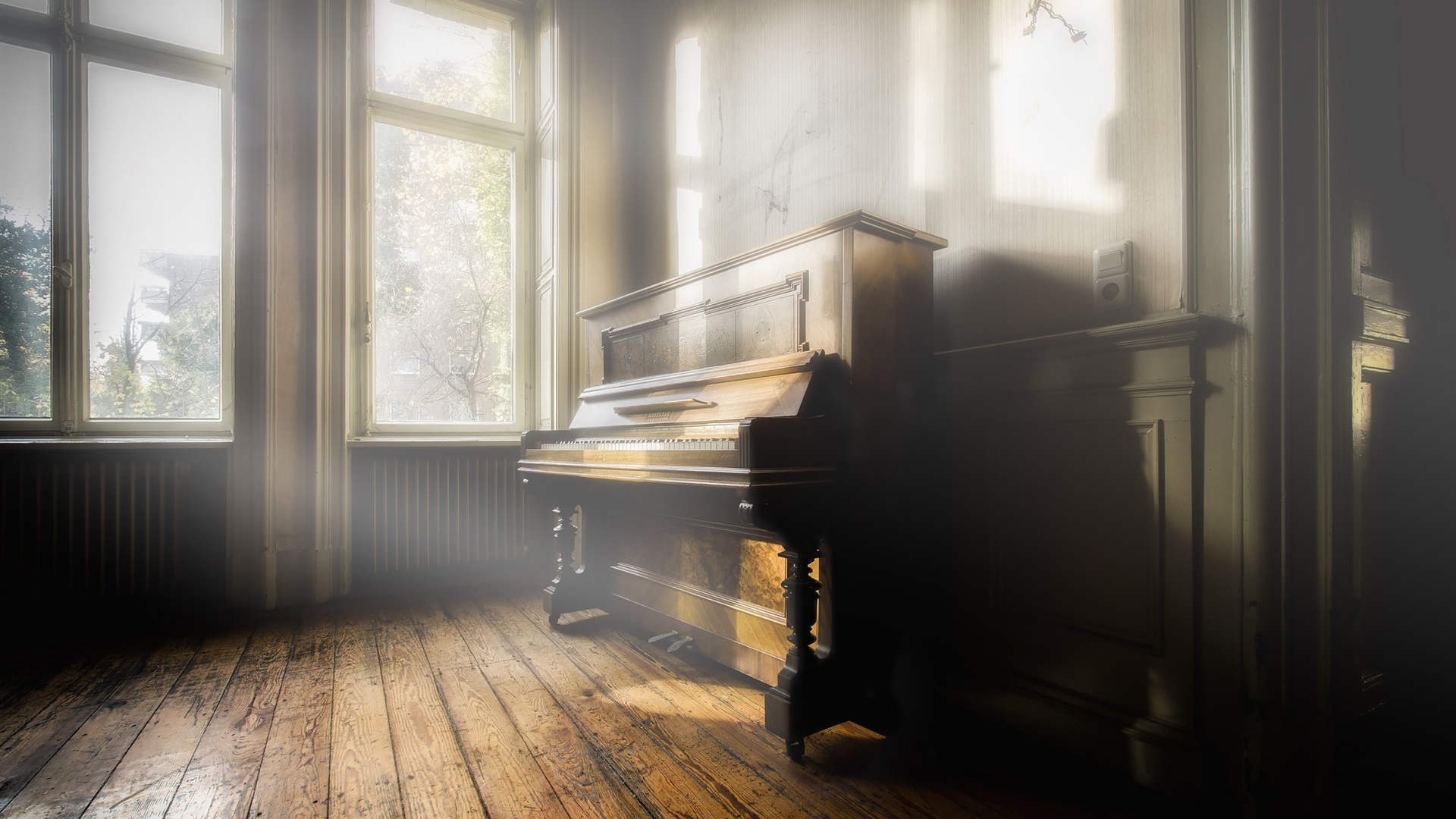 Piano Music Room Sun Rays Window Wall Wood Photography 1920x1080