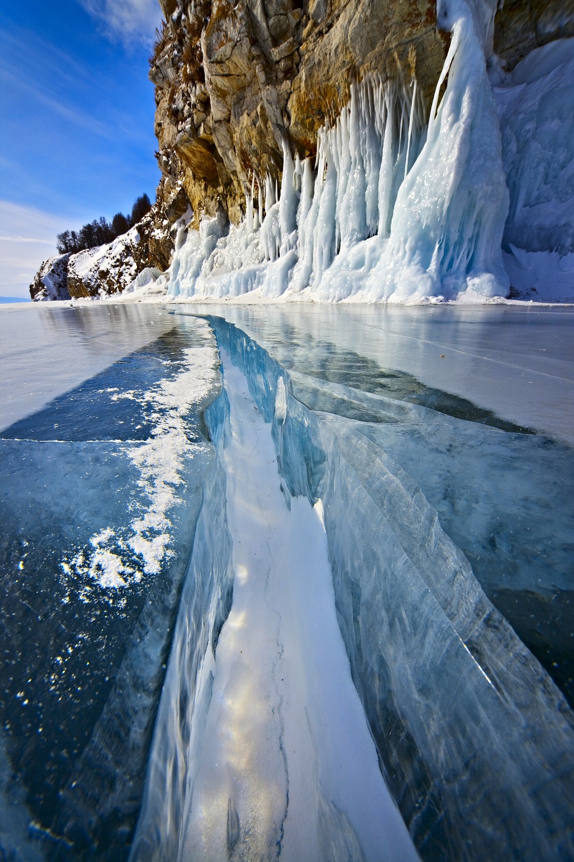 Nature Landscape Trees Forest Lake Baikal Winter Snow Ice Frost Frozen Lake Rock Clouds Portrait Dis 1155x1732