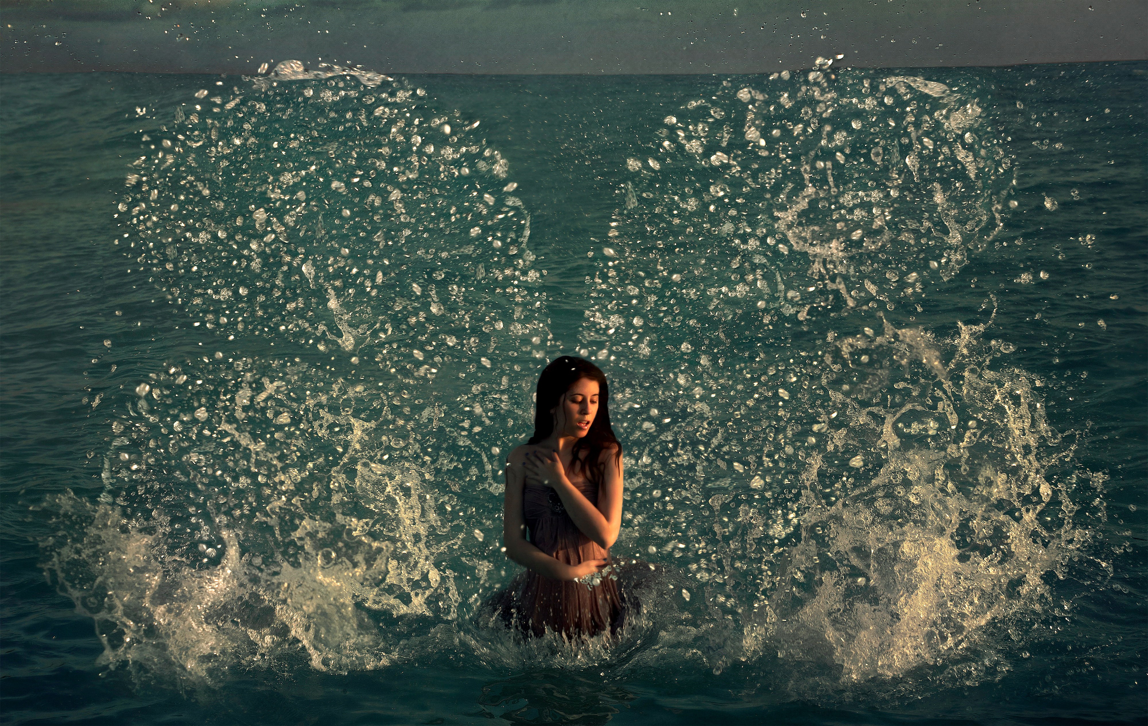 Women Women Outdoors In Water Brunette Photo Manipulation Digital Art Conceptual 4000x2530