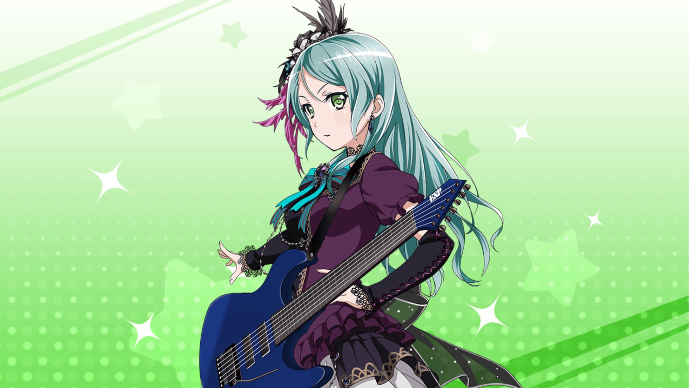 Anime Anime Girls Guitar Long Hair Teal Hair Green Eyes 2208x1242