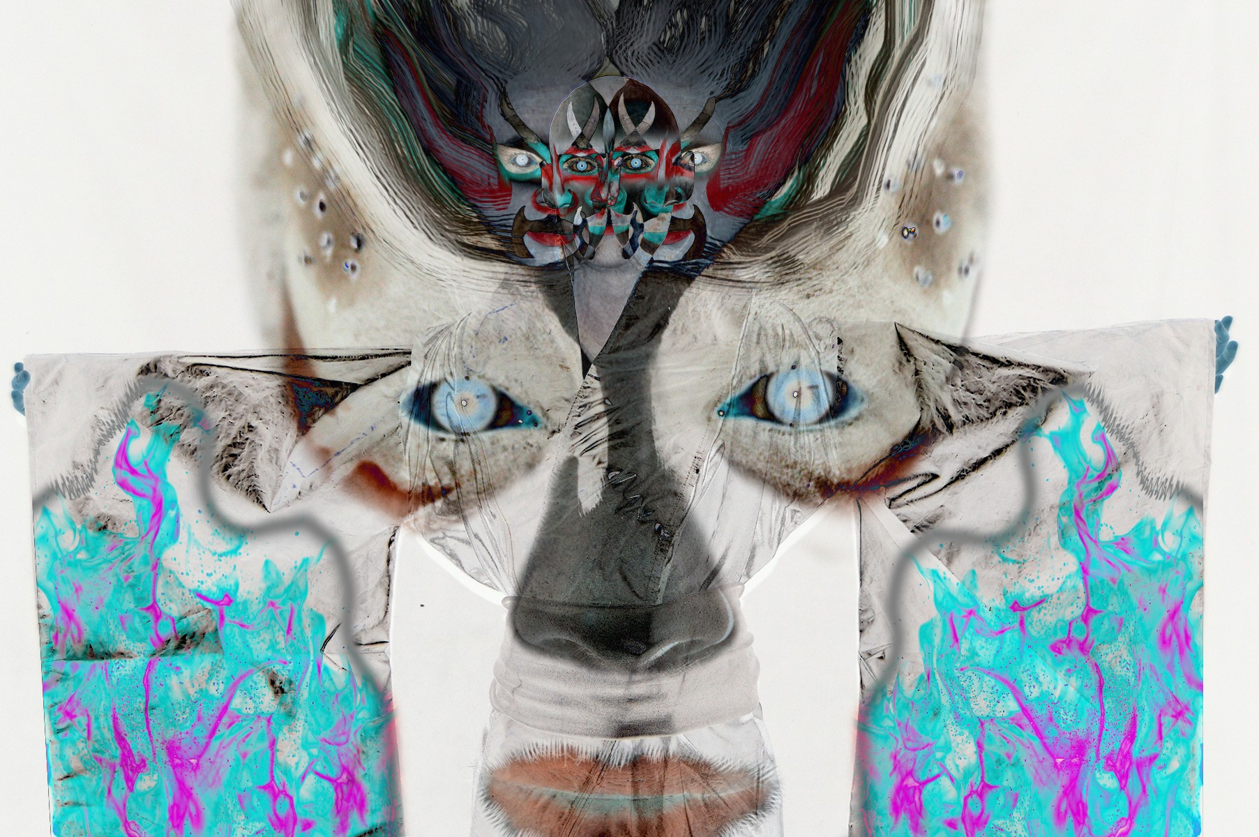Eyes Face Colorful Colorful Glitch Art Scary Face Cyan 1805x1200