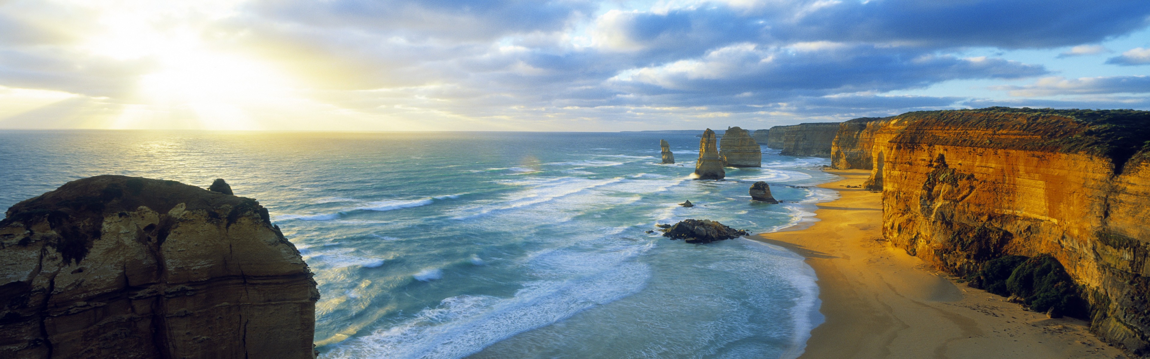 Coast Twelve Apostles Sea Cliff Rock Formation Australia Dual Monitors 3840x1200