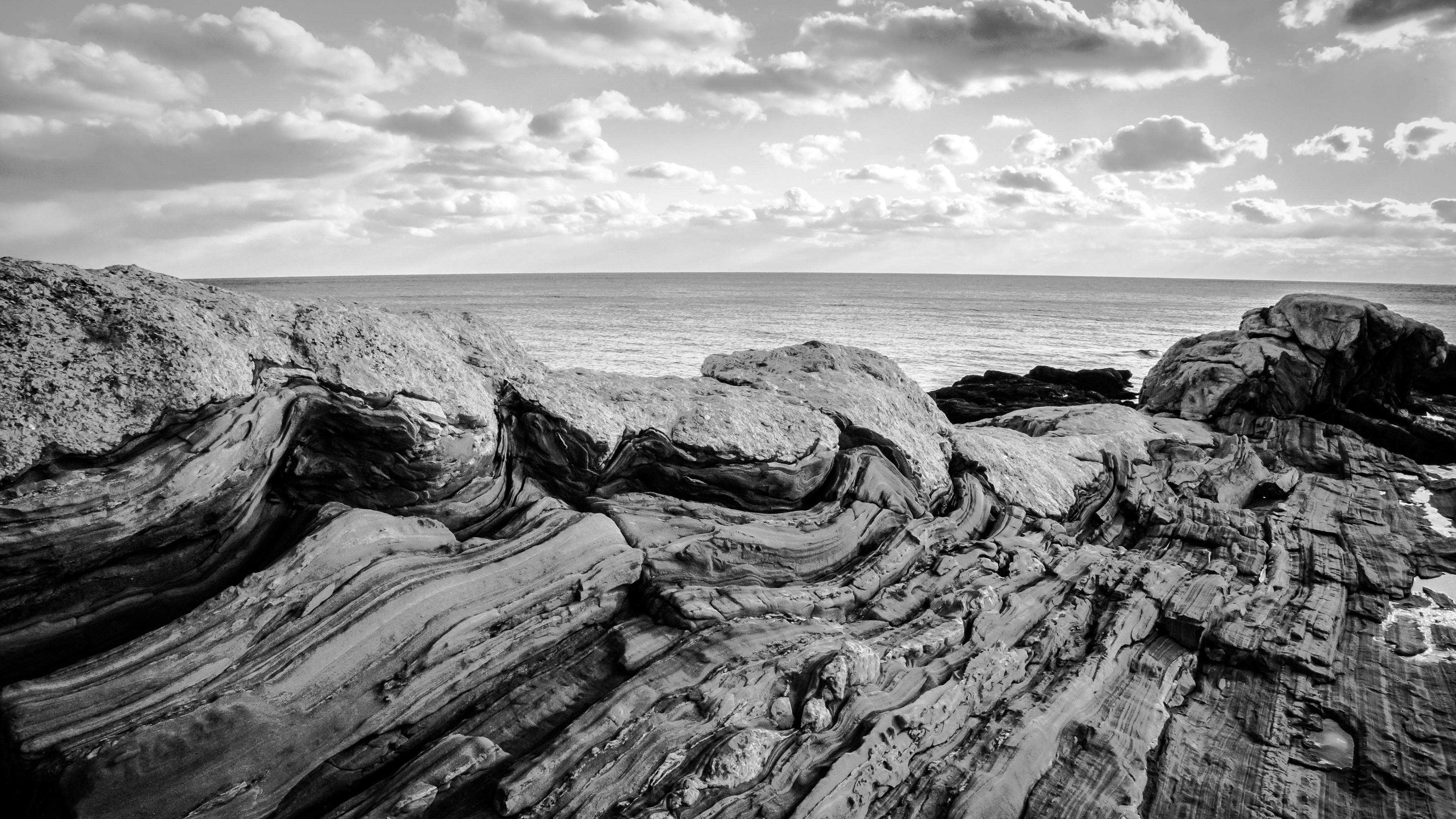Landscape Maine Monochrome USA Coast Nature Sea Rock Clouds 3840x2160