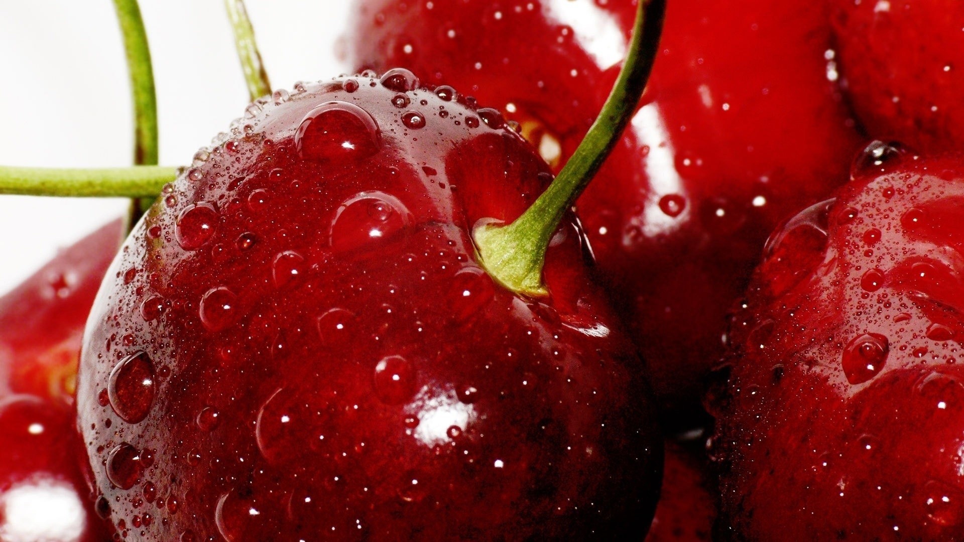 Closeup Fruit Water Drops Cherries Food Cherries 1920x1080