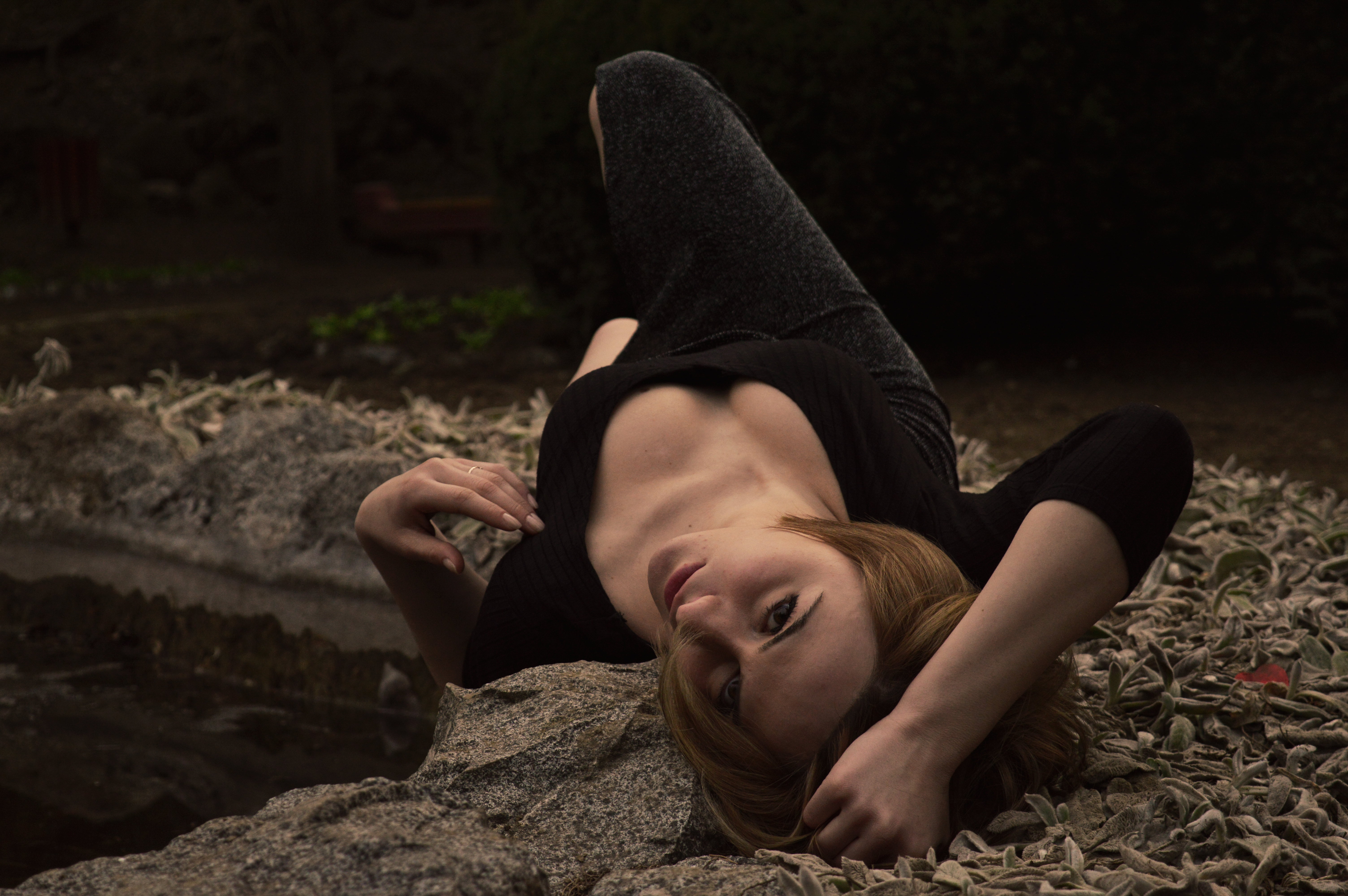Women Lying Down Looking At Viewer Black Clothes Black Clothing Depth Of Field Women Outdoors Lookin 6016x4000