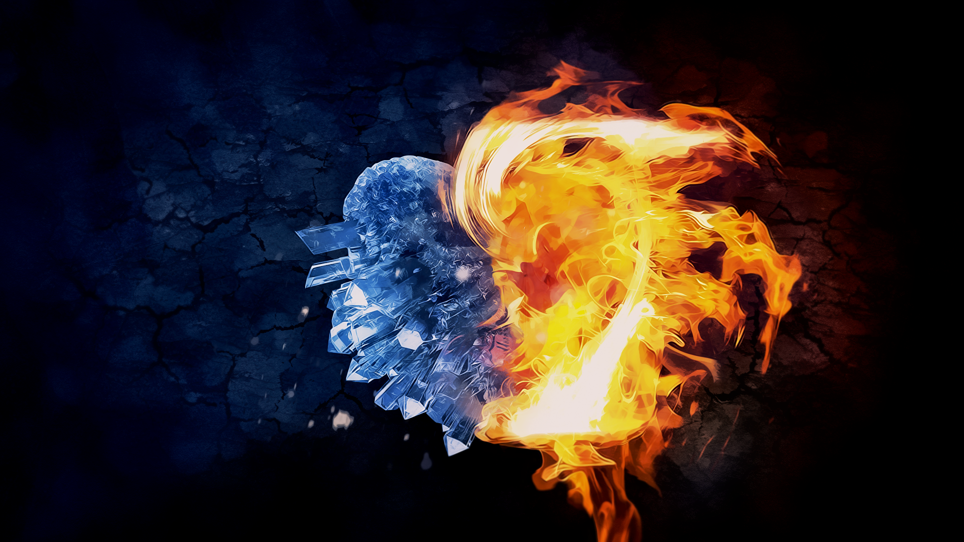 CG Digital Art Digital Abstract 3D Abstract Love Heart Fire Ice Romance 1920x1080