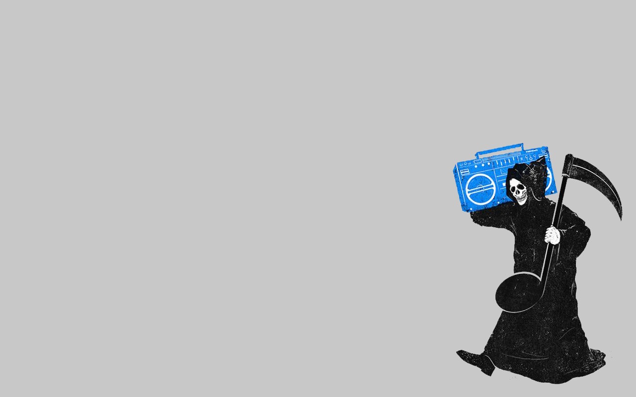 Humor Grim Reaper Simple Background Boombox Blue Gray Background Musical Notes Skull 1280x800