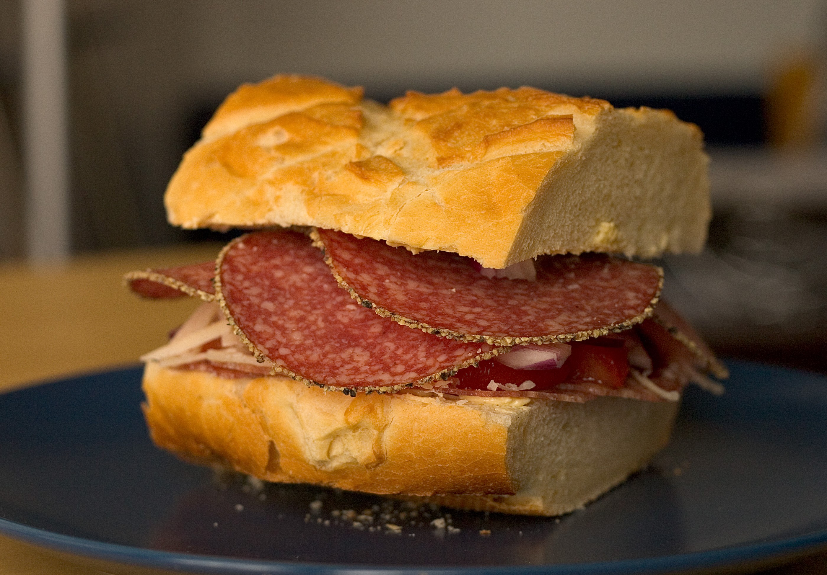 Food Eating Ham Bread Salami Sandwich 2800x1948