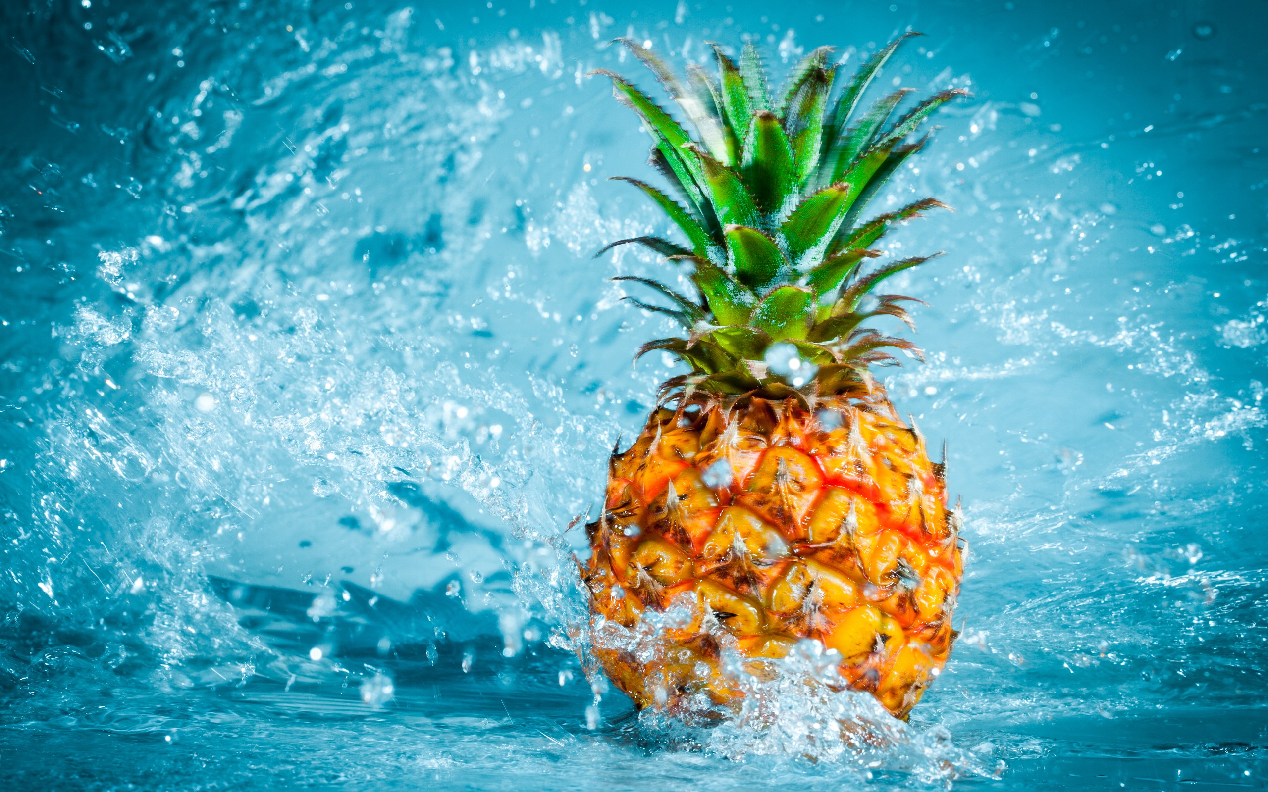 Fruit Pineapples Water Food Splashes Cyan Blue 2560x1600