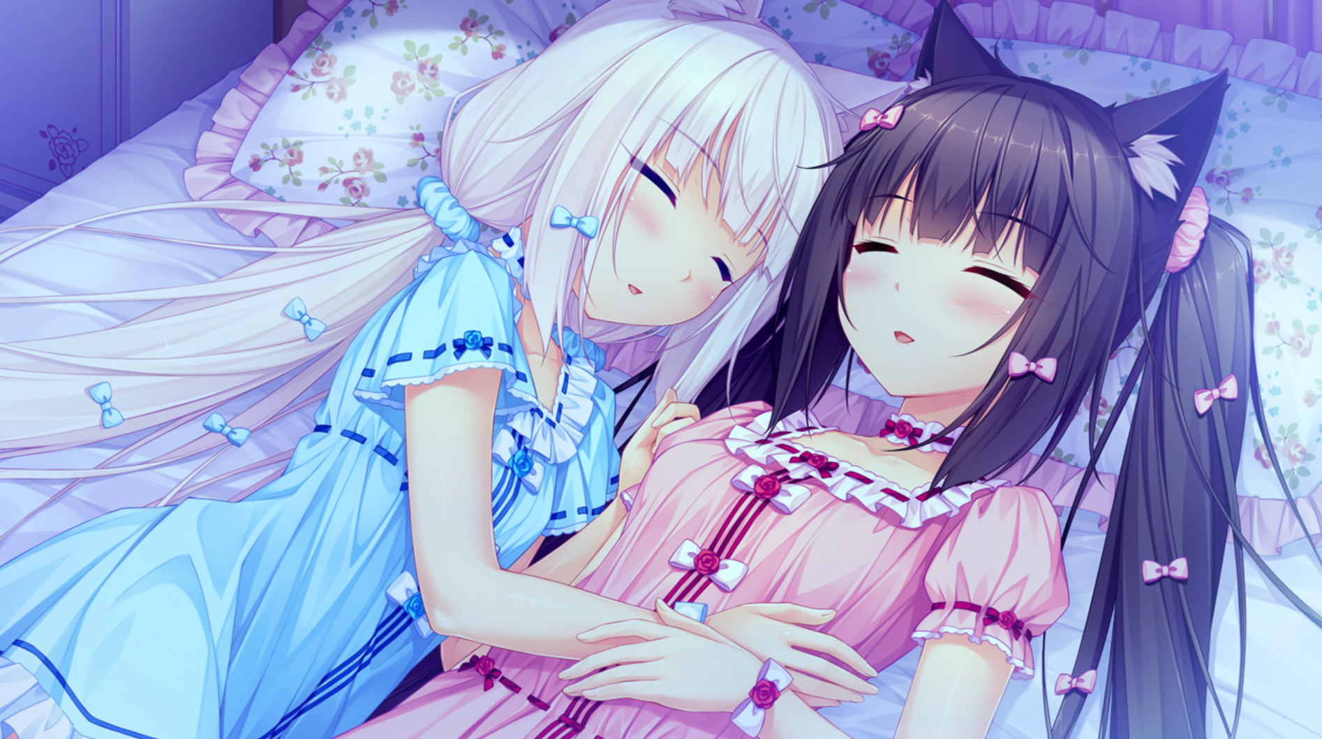 Bedroom Bed Neko Para Vanilla Neko Para Chocolat Neko Para Sleeping Anime Girls 1894x1059
