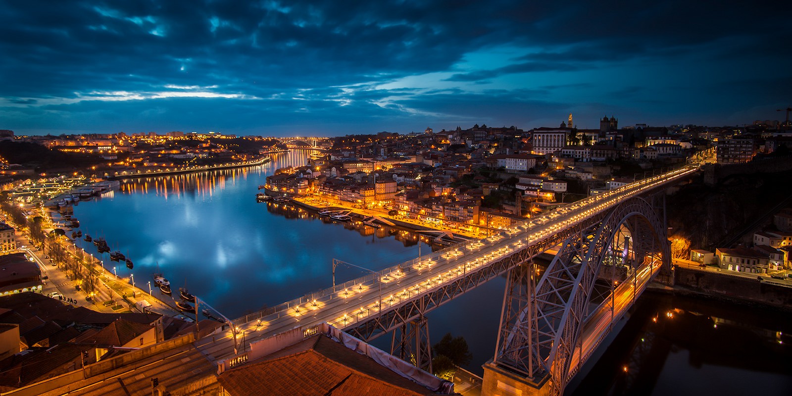 Bridge Cityscape Porto City City Lights River 1600x800