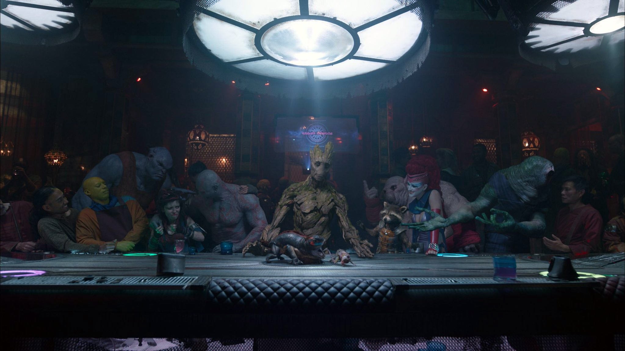 Guardians Of The Galaxy Groot Drax The Destroyer Rocket Raccoon The Last Supper 2048x1150