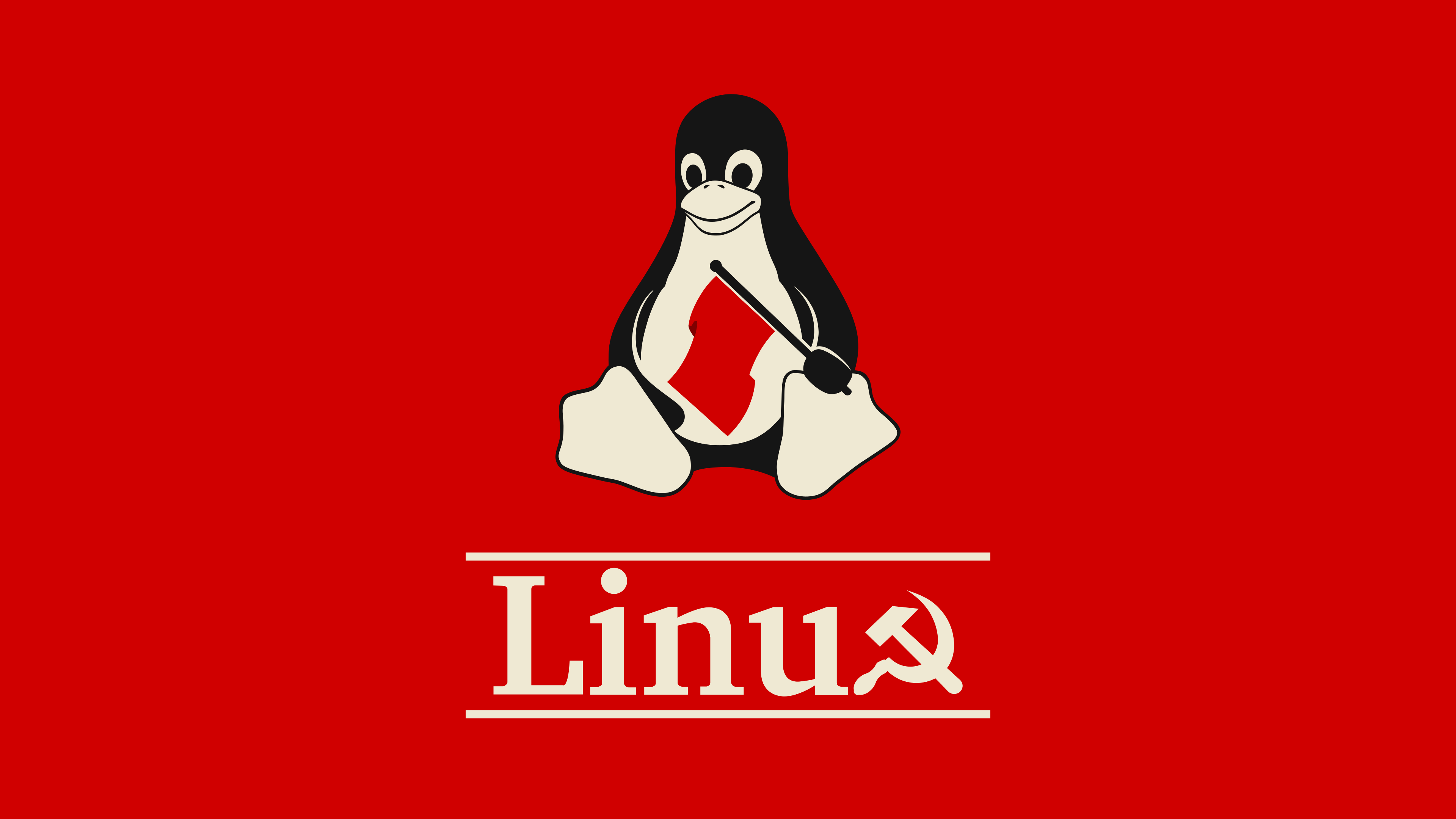 Linux Tux Socialism FoxyRiot Red Hammer And Sickle Humor Red Background 3840x2160