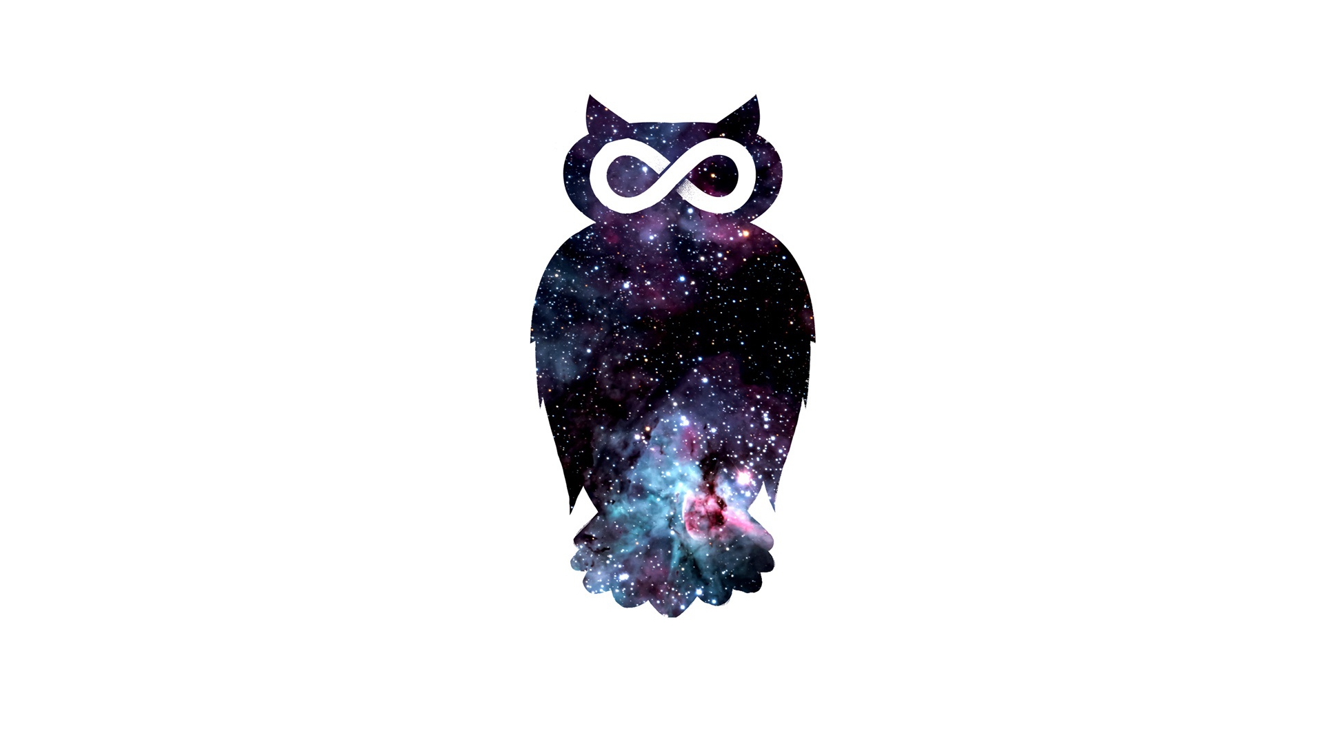 Digital Art Minimalism Animals White Background Owl Infinity Space Stars Galaxy 1920x1080