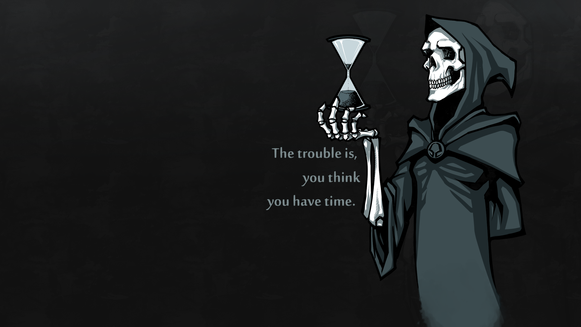 Digital Art Hourglasses Skull Skeleton Quote Grim Reaper Time Bones Hoods Simple Background 1920x1080