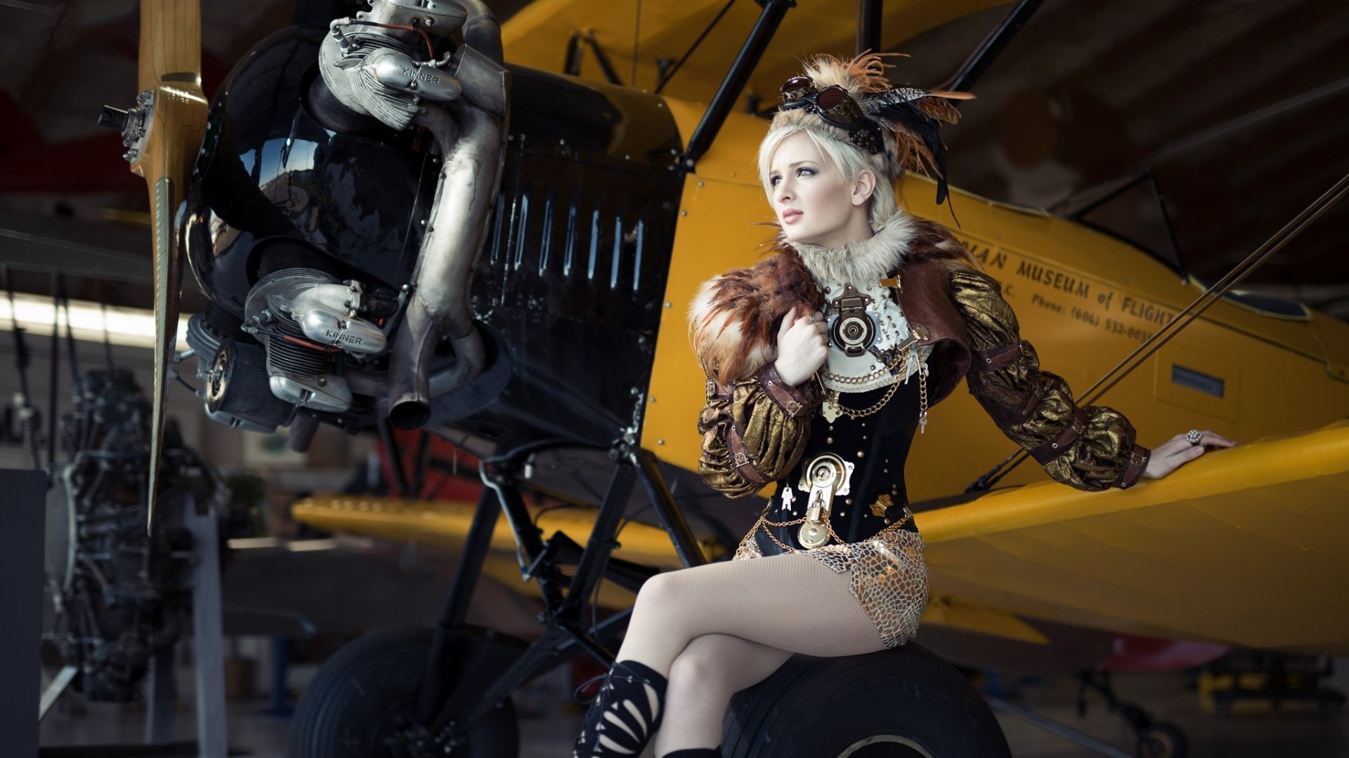 Kyle Cong Aircraft Airplane Women Model 500px Steampunk 1920x1080