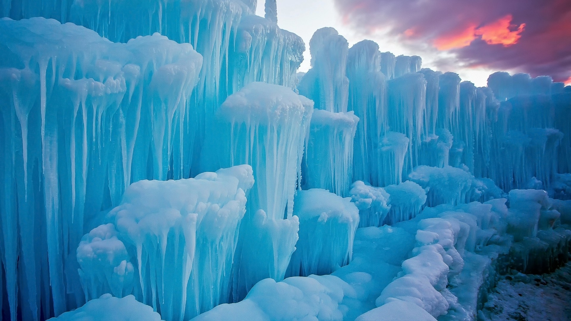 Nature Landscape Winter Snow Ice Iceberg Icicle Blue Clouds Sunset Frost 1920x1080