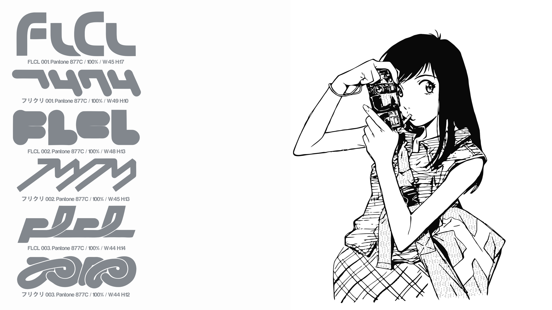 FLCL Haruhara Haruko Monochrome Anime Camera Anime Girls Numbers 1920x1080