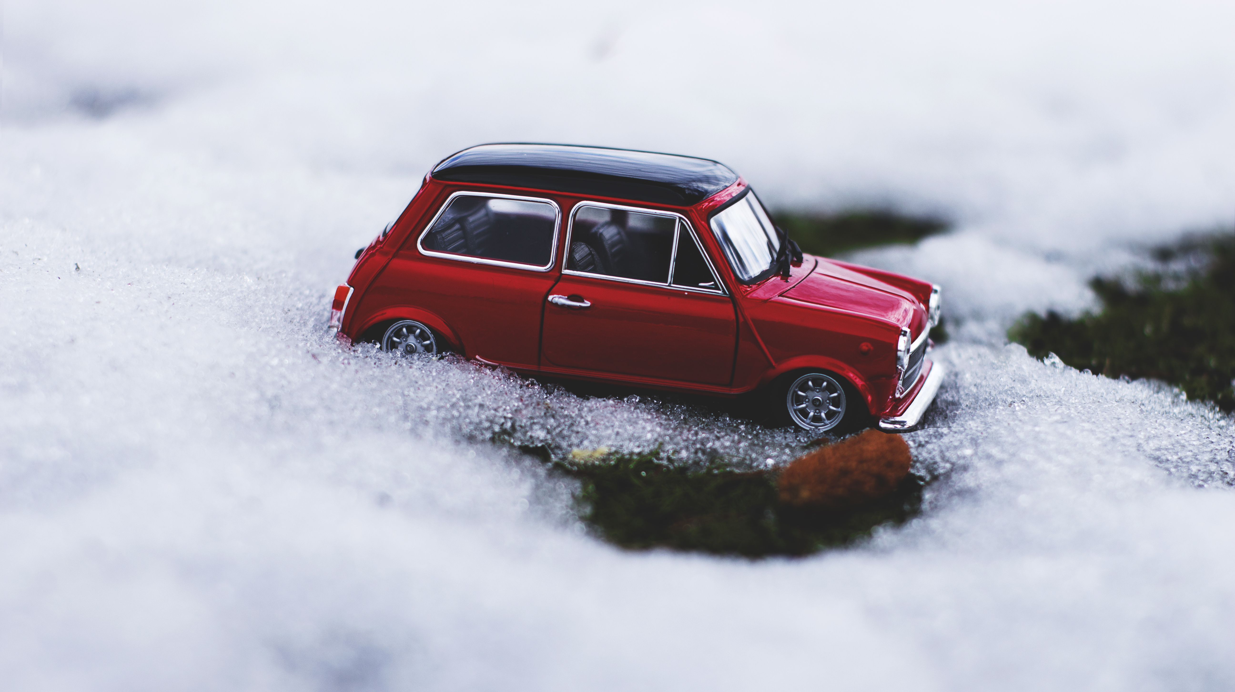 Car Toy Toys Mini Snow Red Cars Macro Miniatures Red 5184x2904