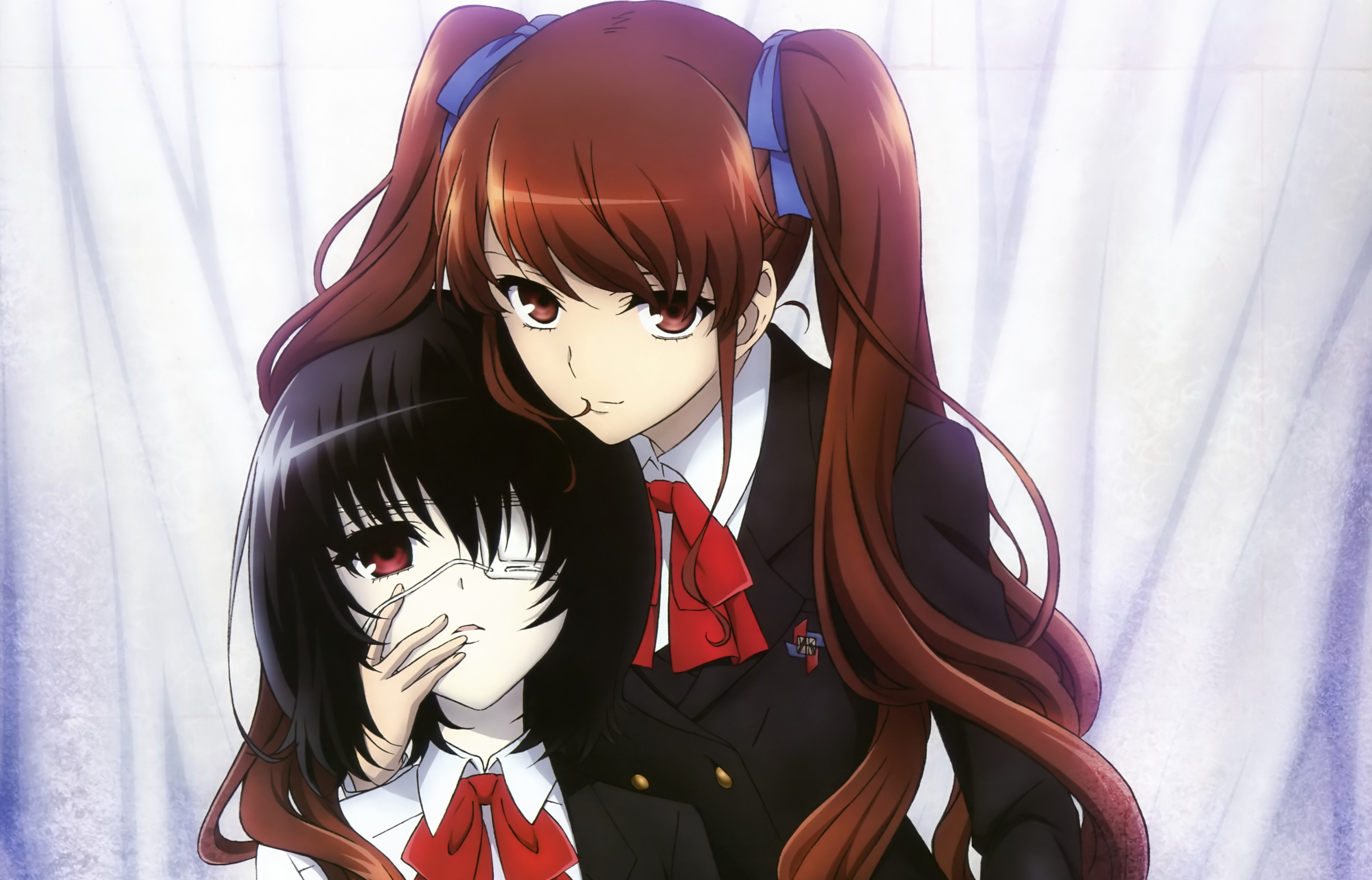 red and black hair brown eyes female anime