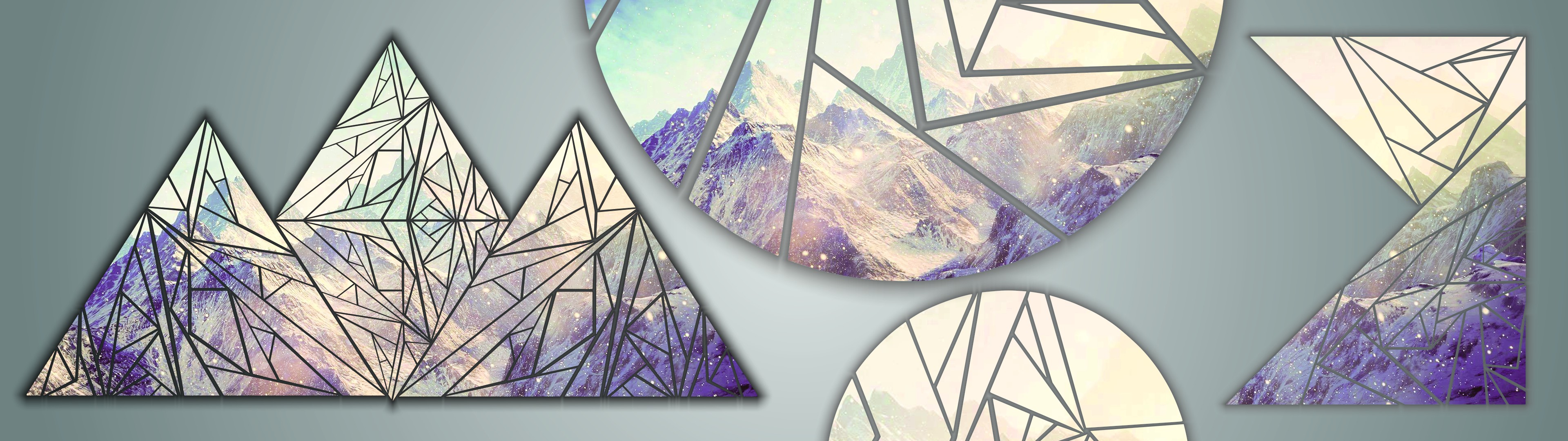 Multiple Display Mountains Shapes Triangle Circle Poly Snow CMYK 3840x1080