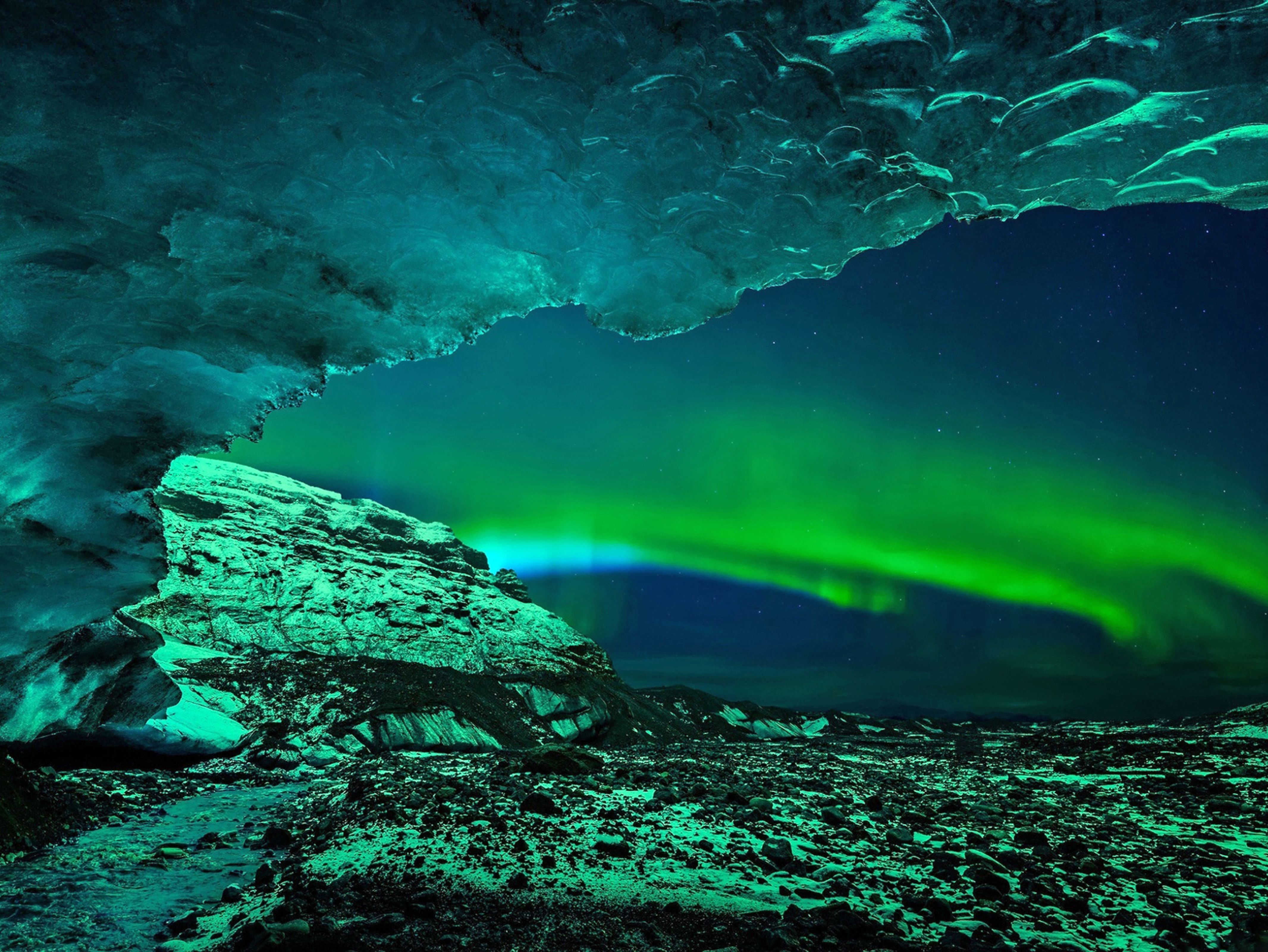 Aurora Borealis Light Night Sky Colors Landscape Rock 4264x3200