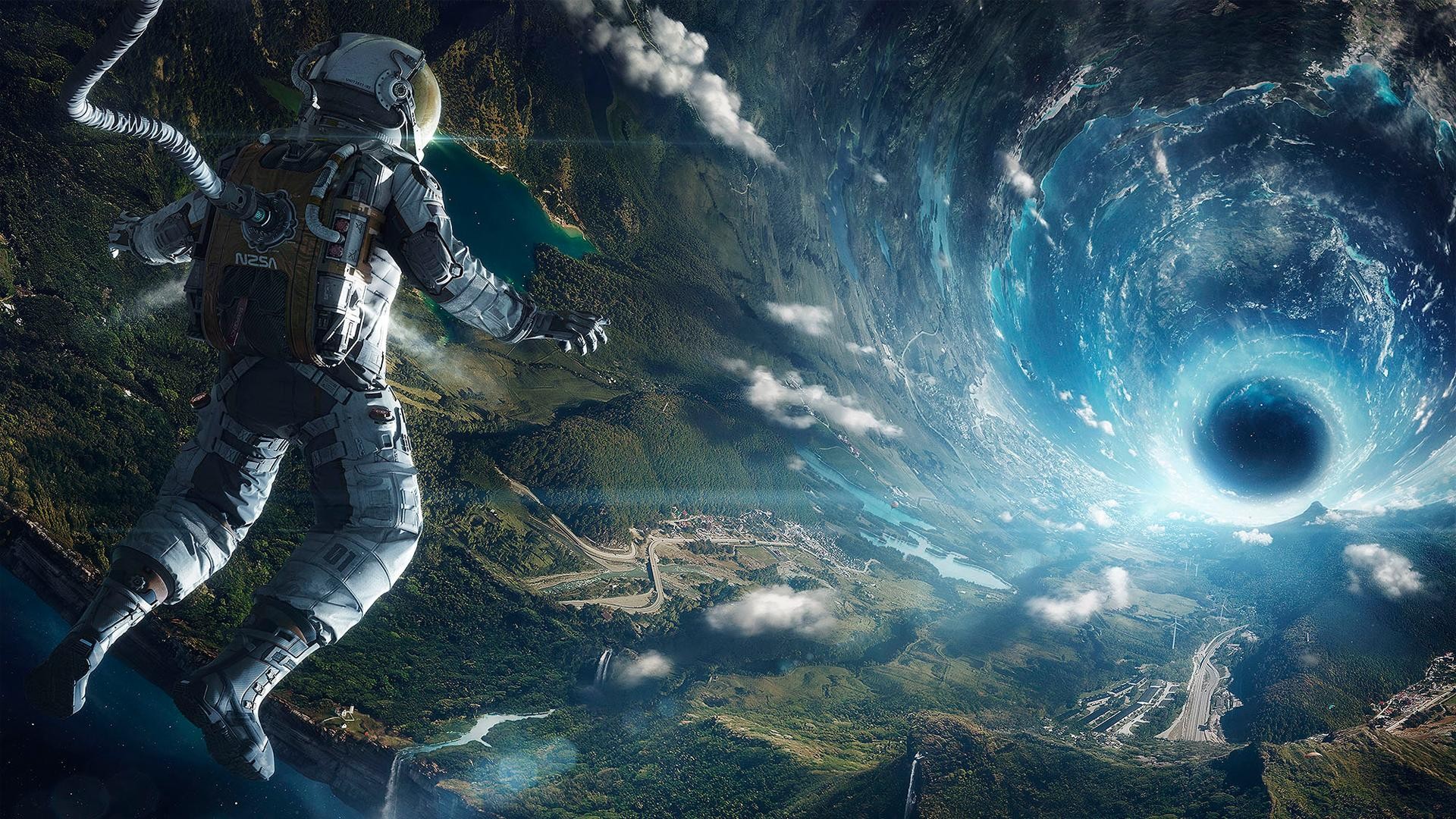 NASA Space Suit Digital Art Space Astronaut Science Fiction Wormholes Landscape Space Art 1920x1080