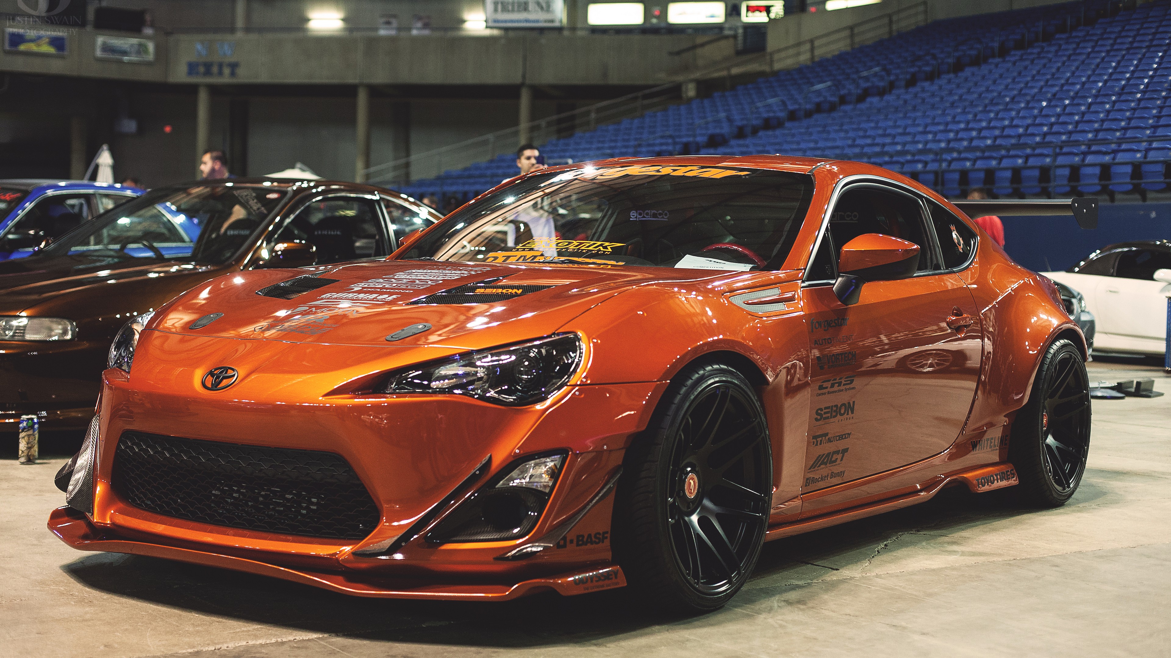 Vehicle Orange Cars Toyota GT86 Toyota 86 Front Angle View Toyobaru Colored Wheels Bolt On Fender Fl 3840x2160